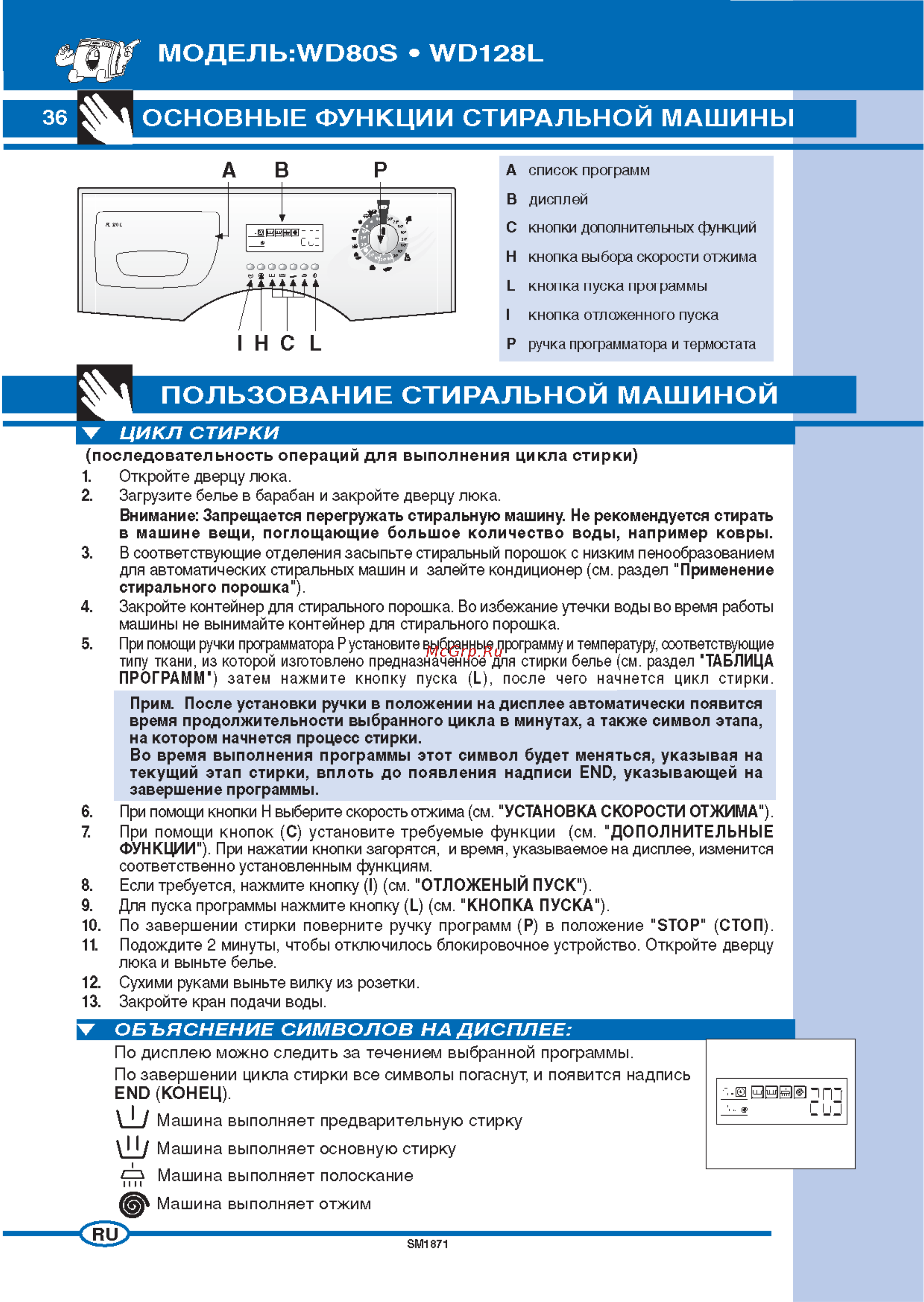 Ardo WD 128 L Таблица программ онлайн