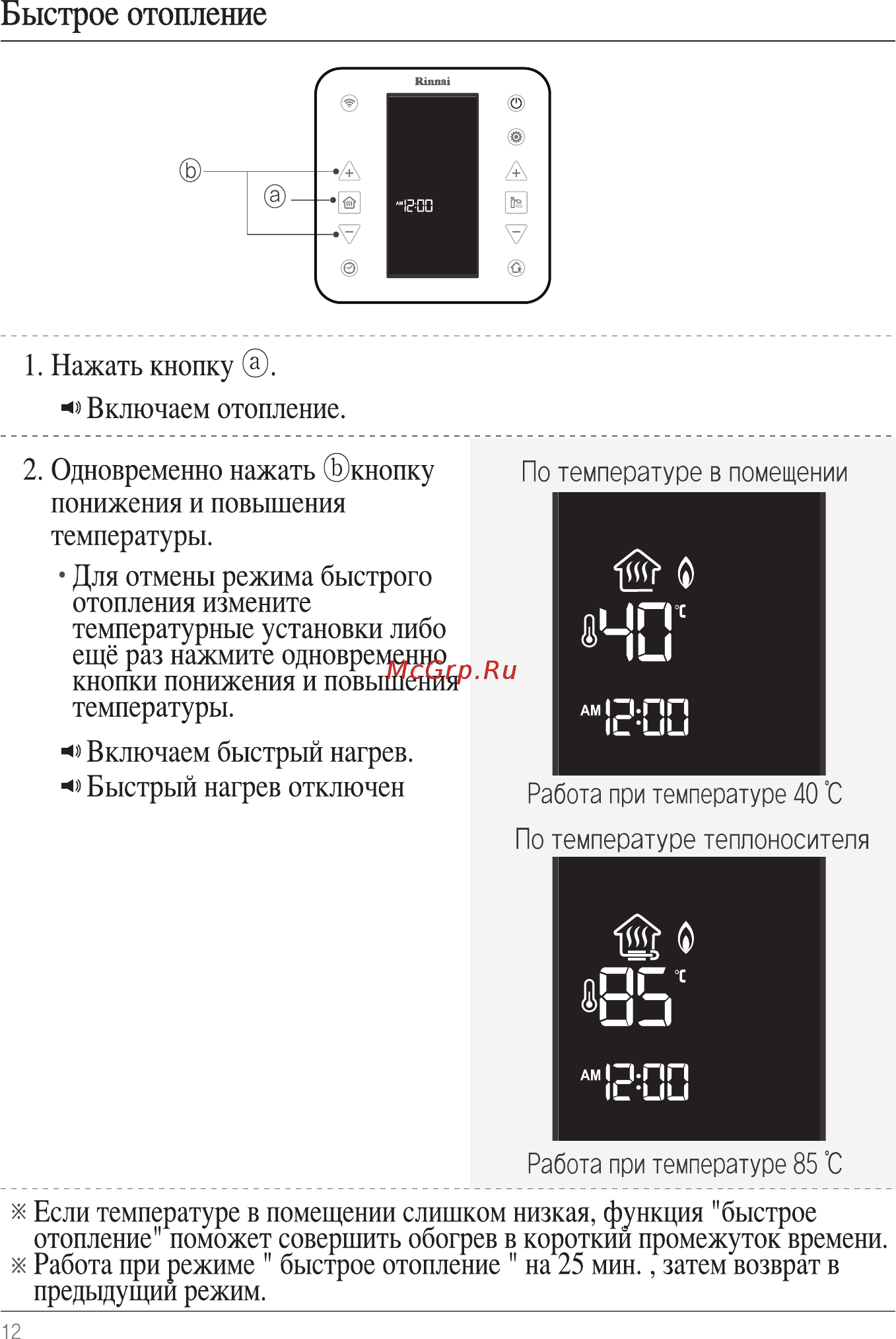 Rinnai WiFi WF-100B-RU (черный) [12/40] Быстрое отопление
