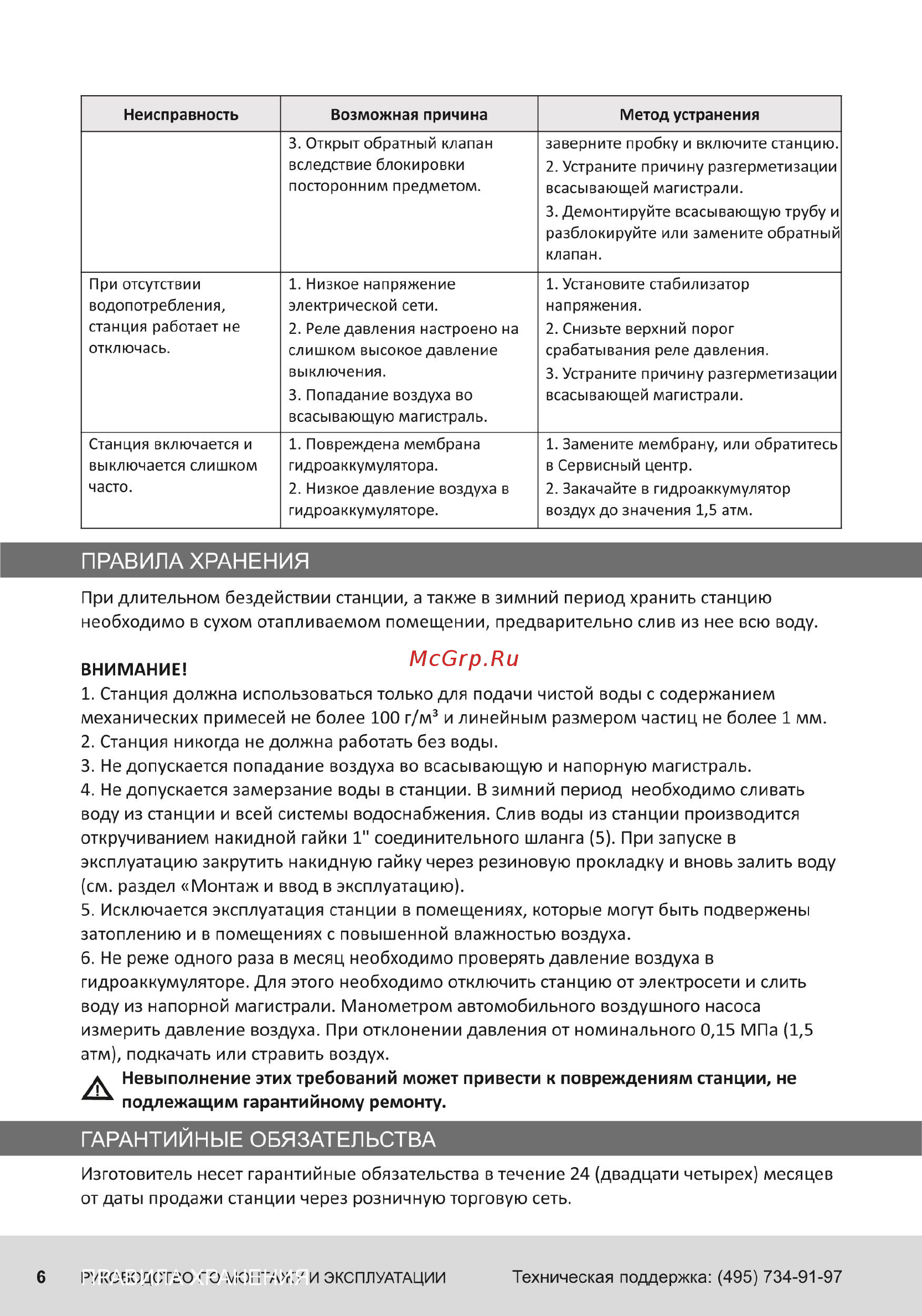 Unipump AUTO JET 100 L [6/7] При длительном бездействии станции а также в зимний период хранить станцию необходимо в сухом отапливаемом помещении предварительно слив из нее всю воду