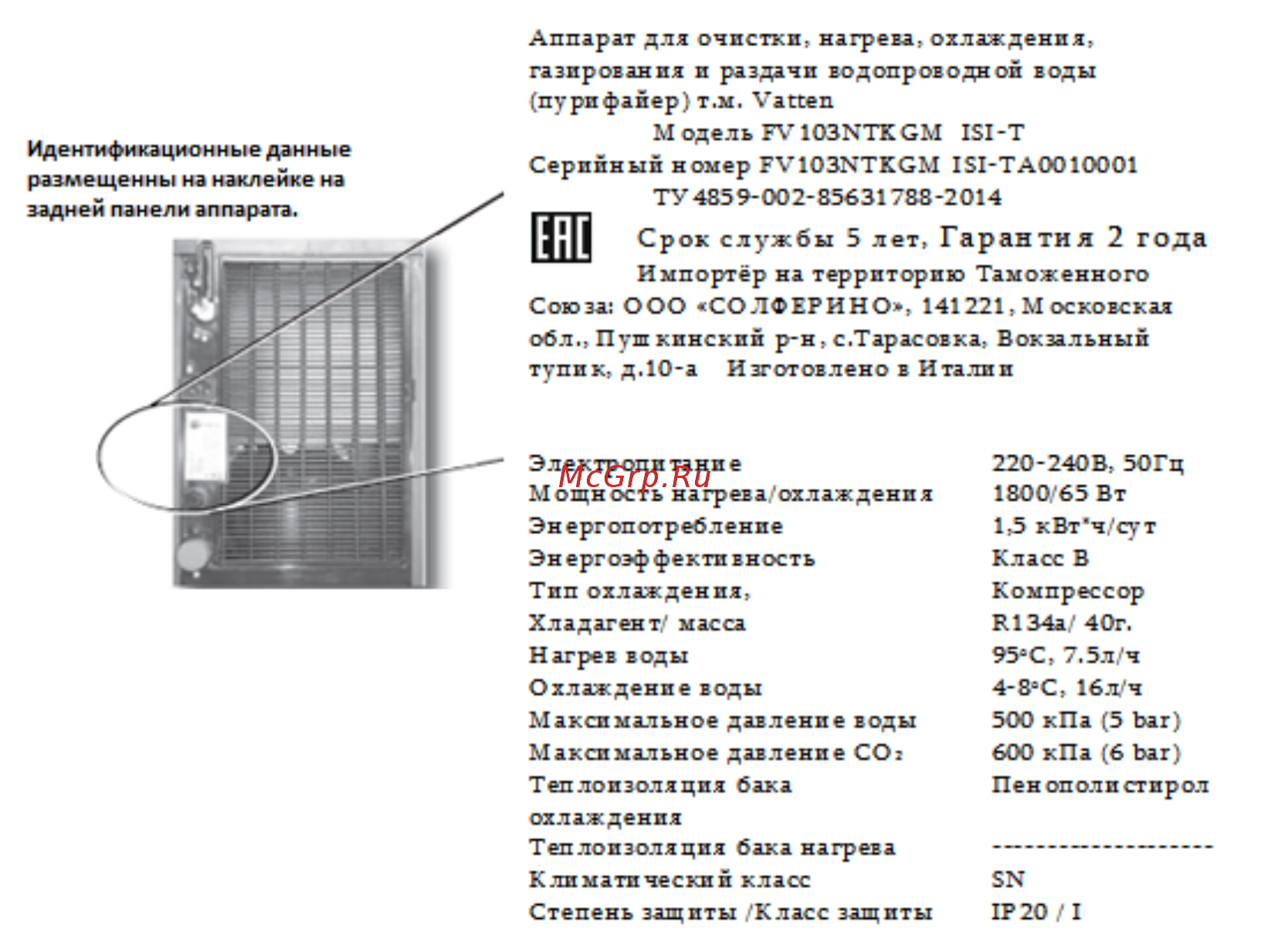 Vatten FV103NTKGM ISI-T [5/22] Ответственность и гарантия производителя