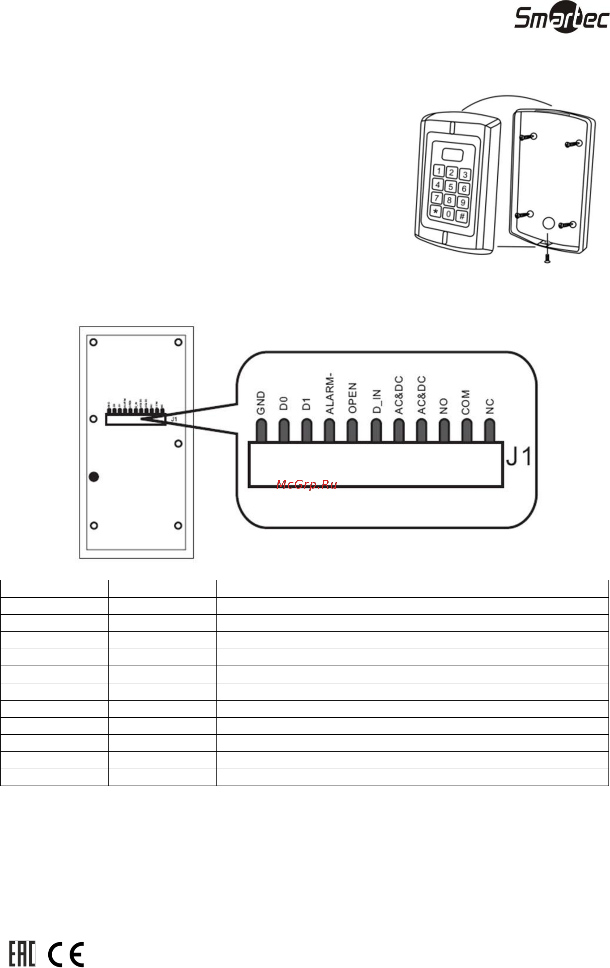 Smartec ST-SC140MK [4/10] Назначение контактов