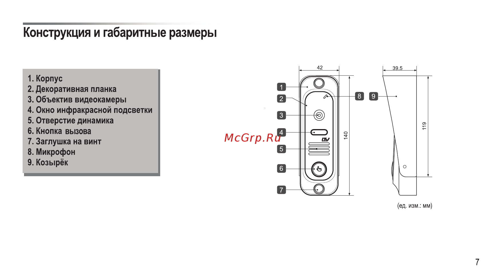 LTV LTV-800 [9/16] Конструкция и габаритные размеры