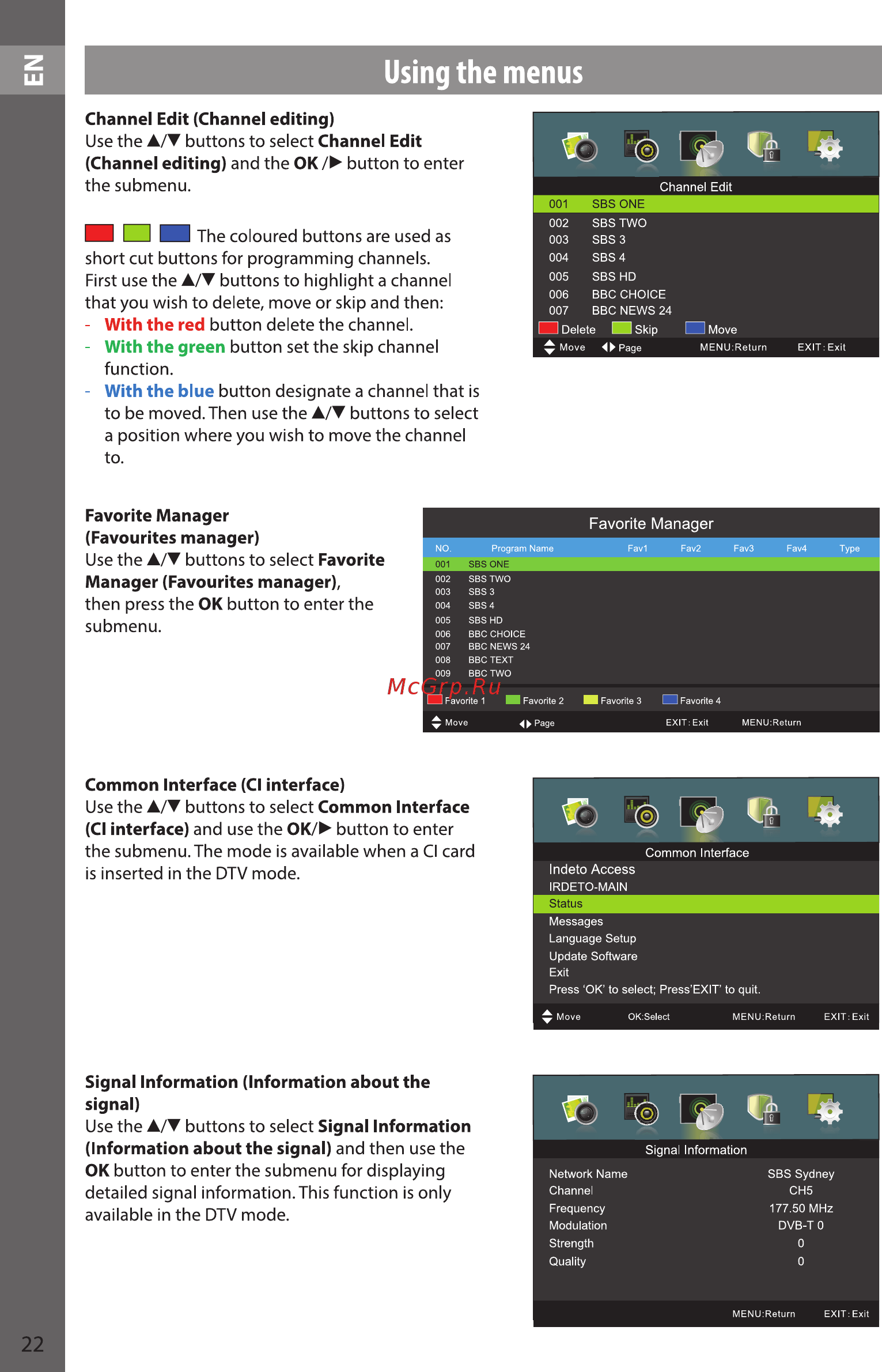 Sencor SLE 48F12 [22/37] Using the menus