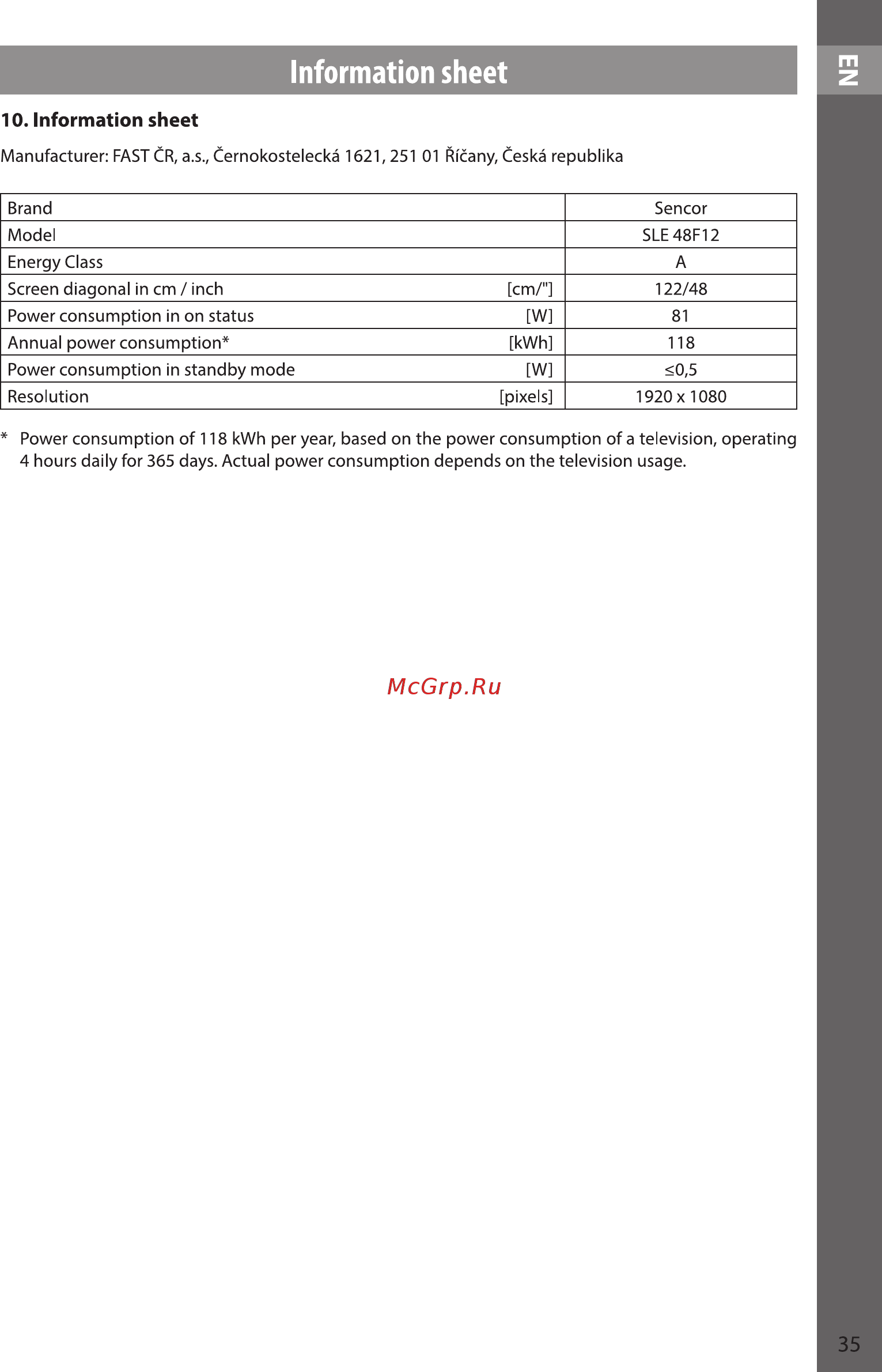 Sencor SLE 48F12 [35/37] Information sheet