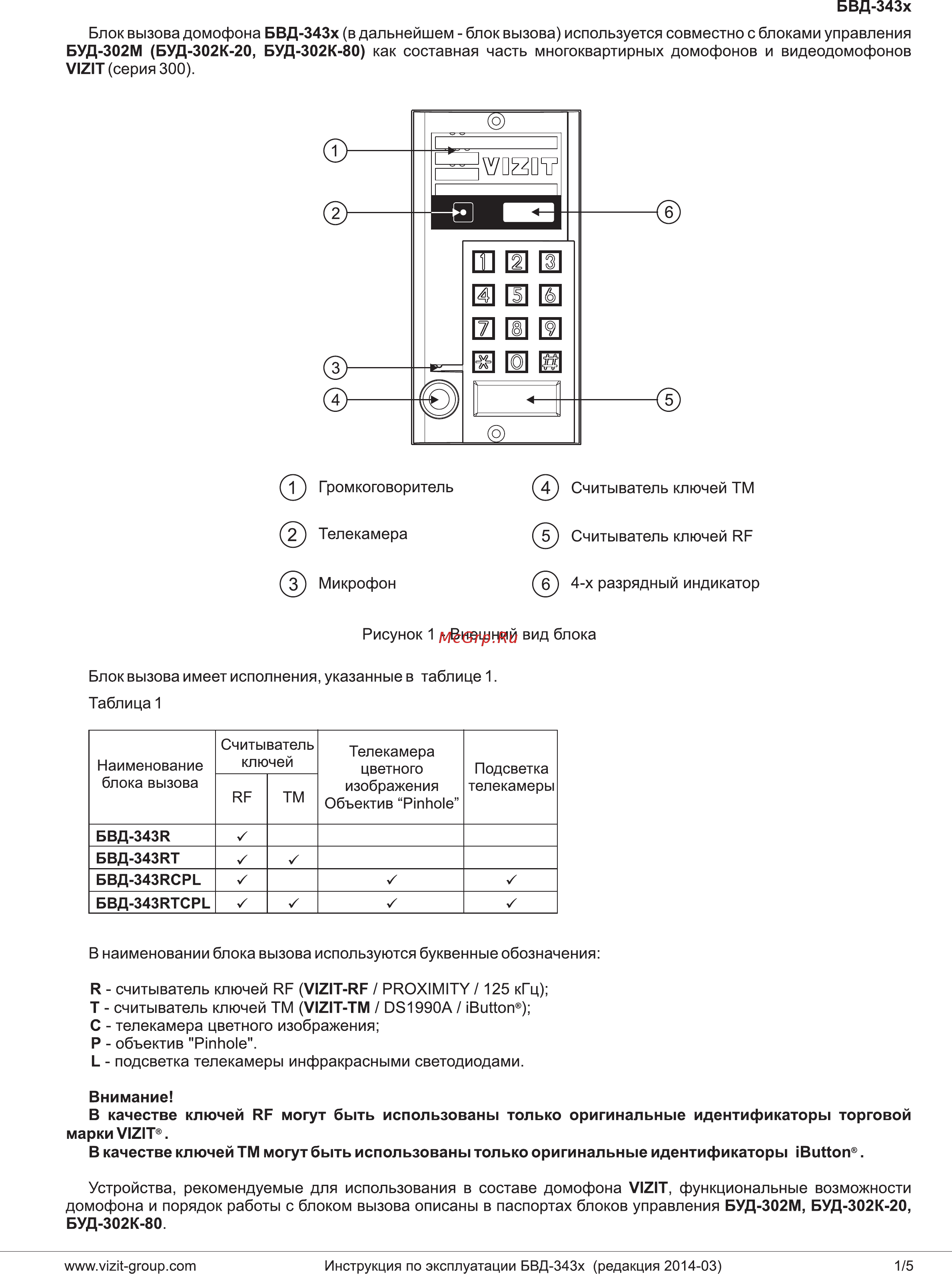 Domofon БВД-343R Инструкция по эксплуатации онлайн