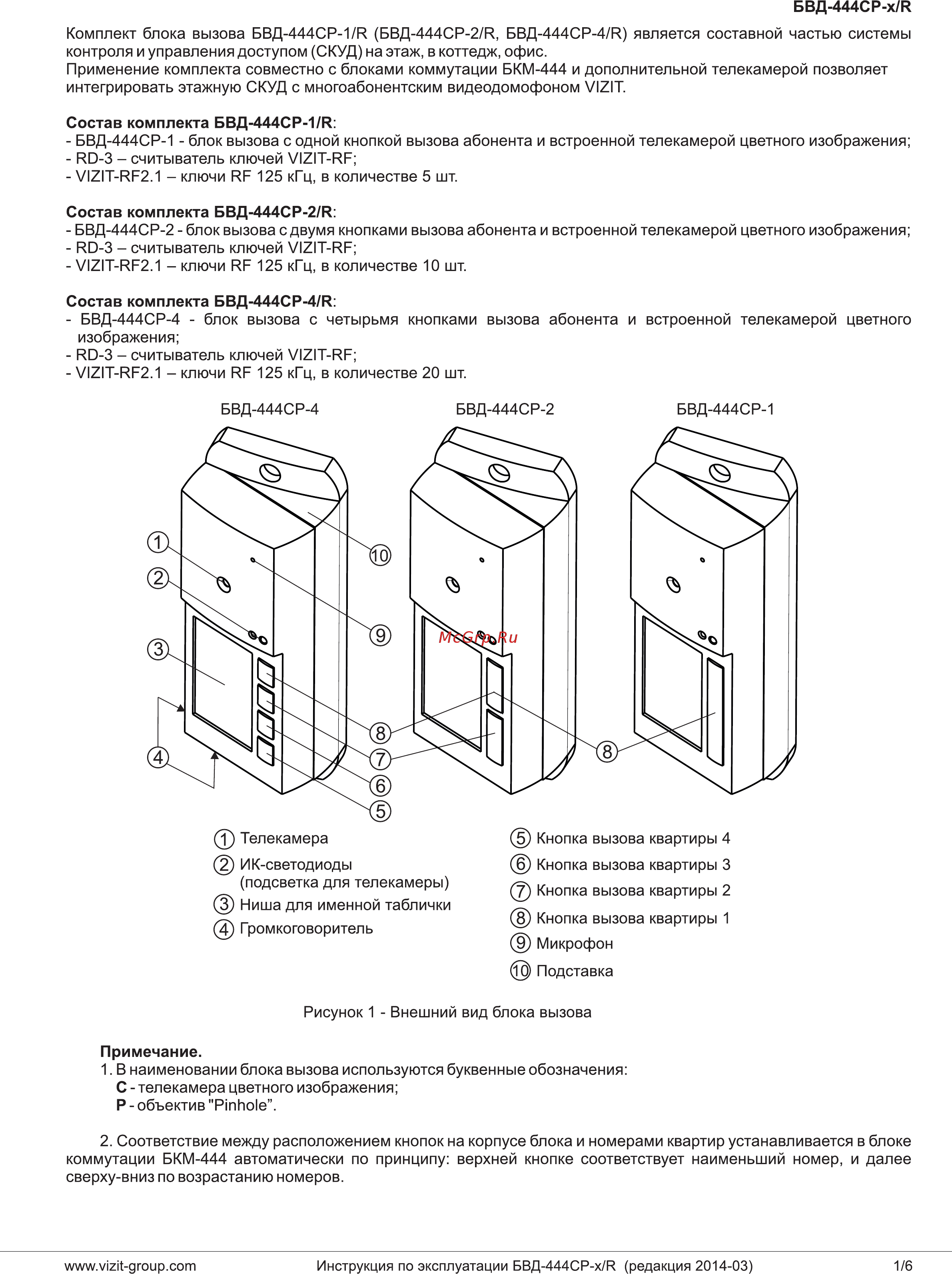 Domofon БВД-444CP-4/R Инструкция по эксплуатации онлайн