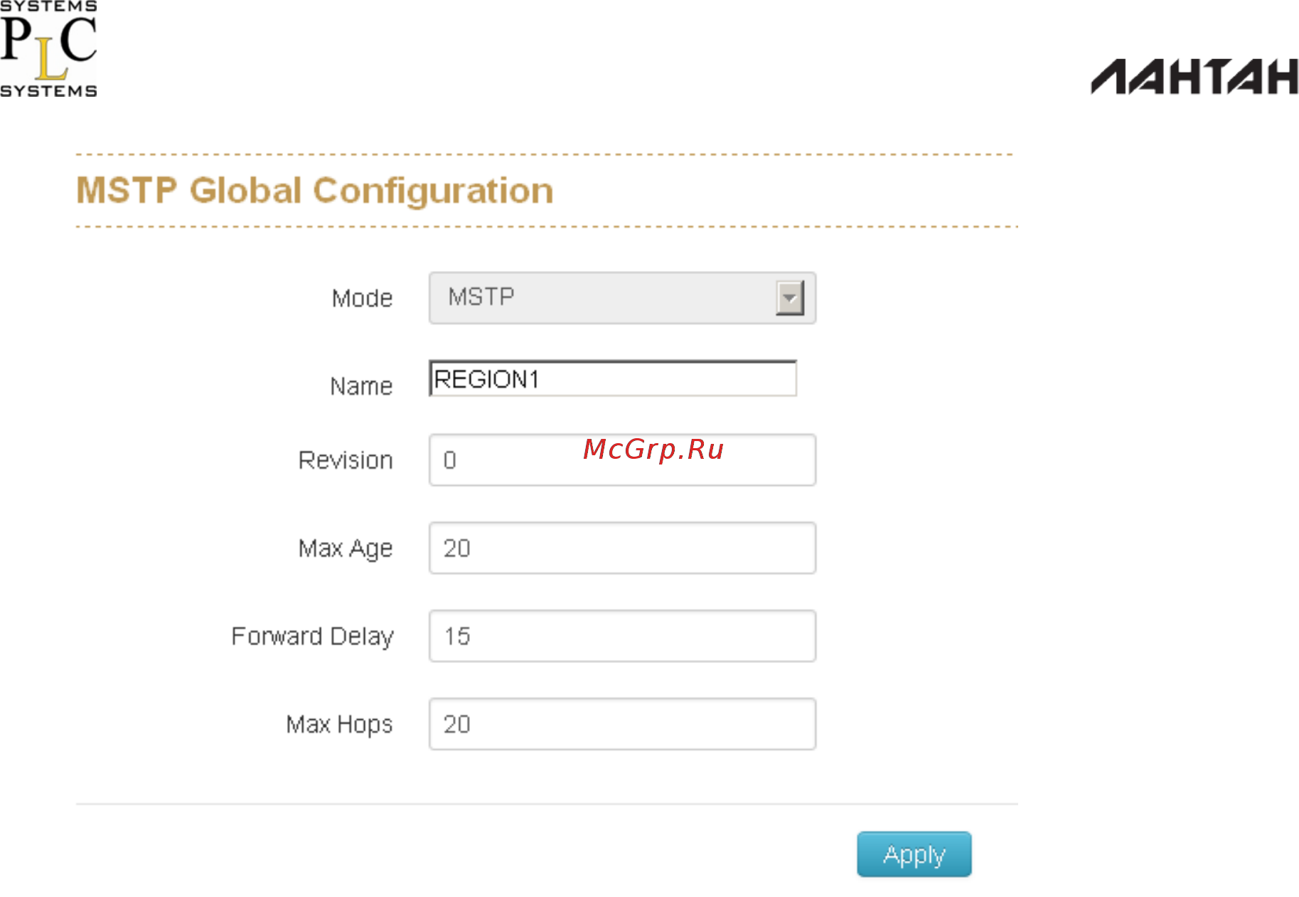 Лантан SD-5416-G-DS [75/105] Общие настройки mstp global configuration
