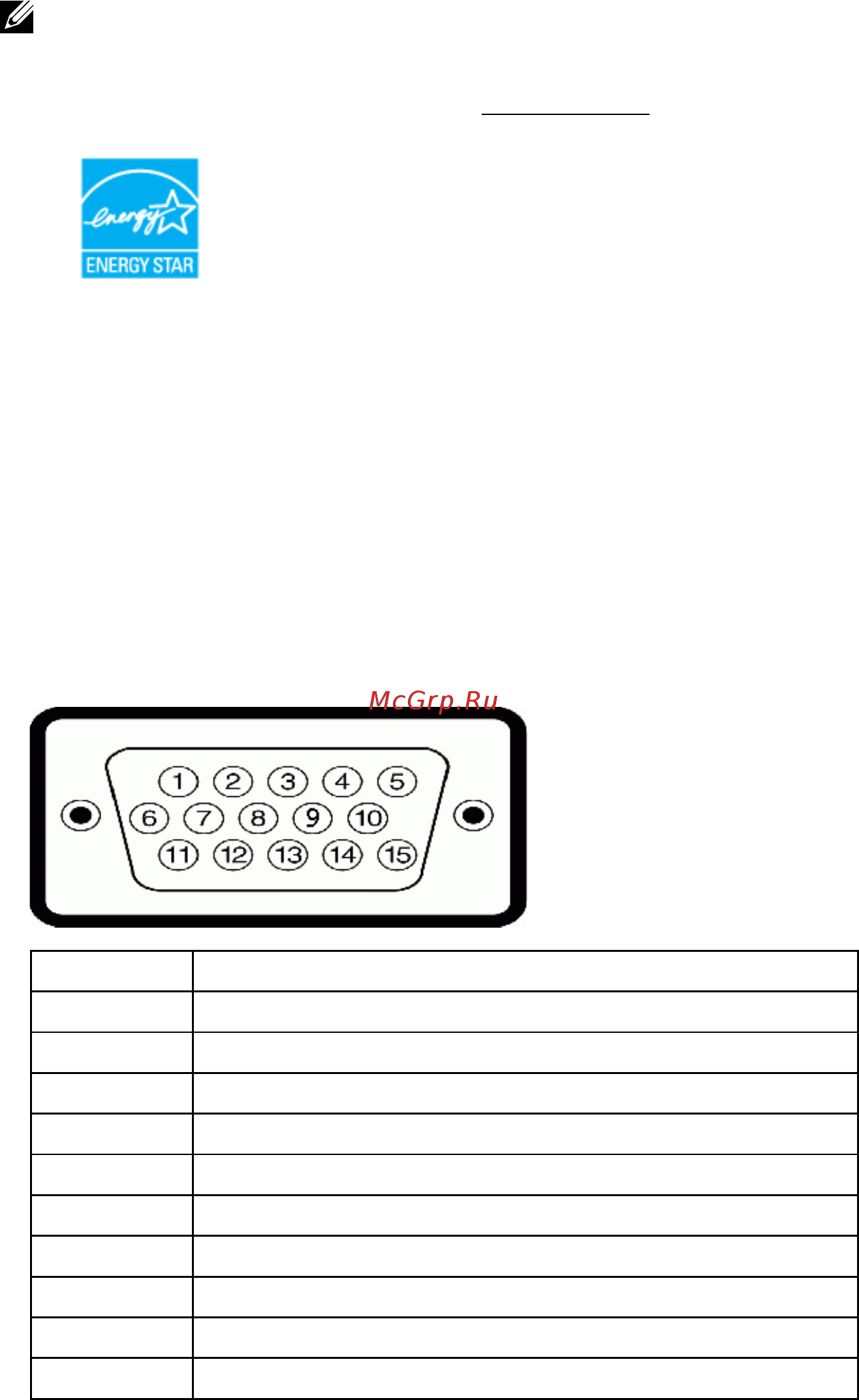 Dell E2216HV [11/60] Pin assignments