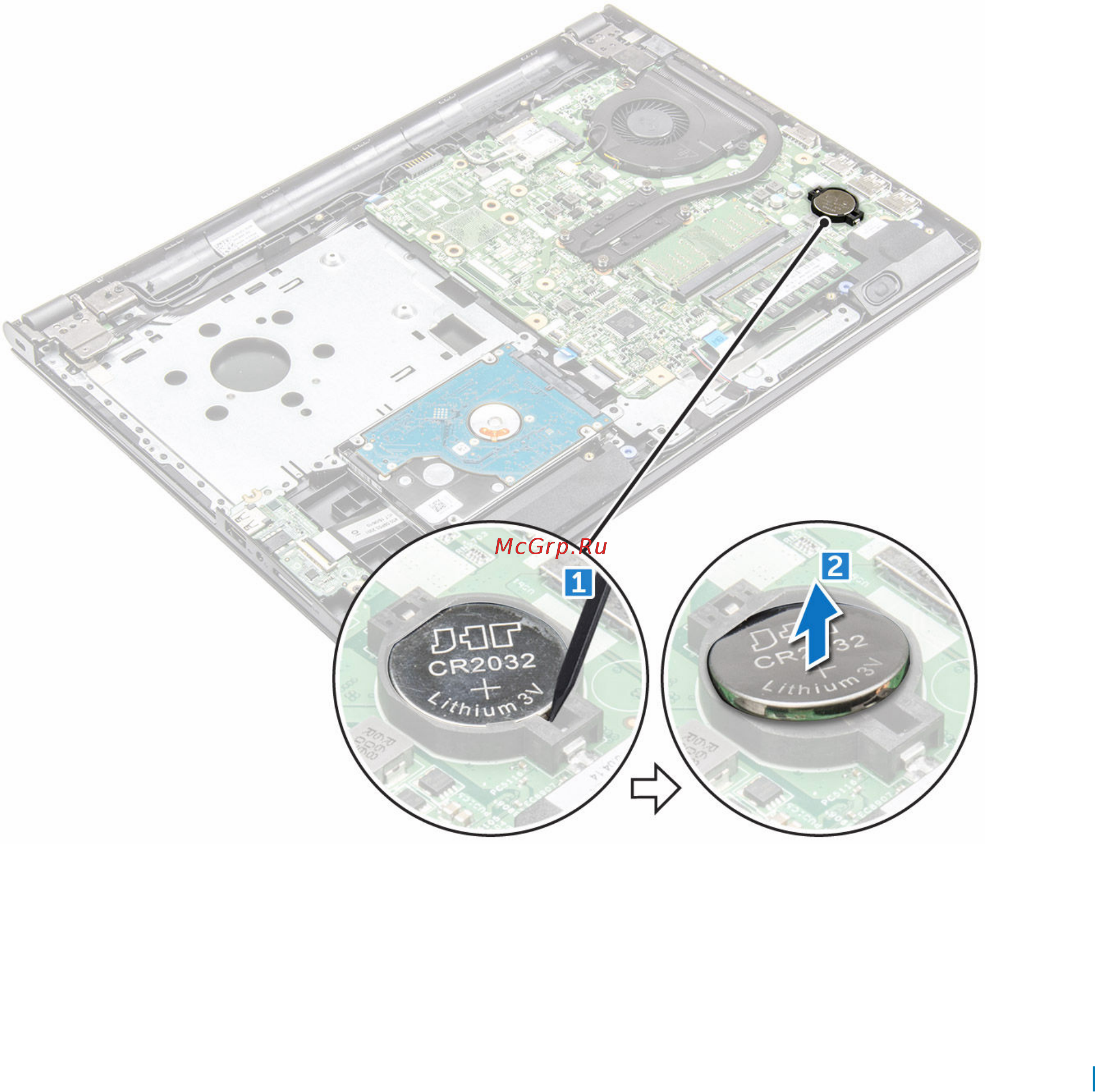 Dell Vostro 3568, 3568-8630 [27/86] Извлечение батарейки типа таблетка