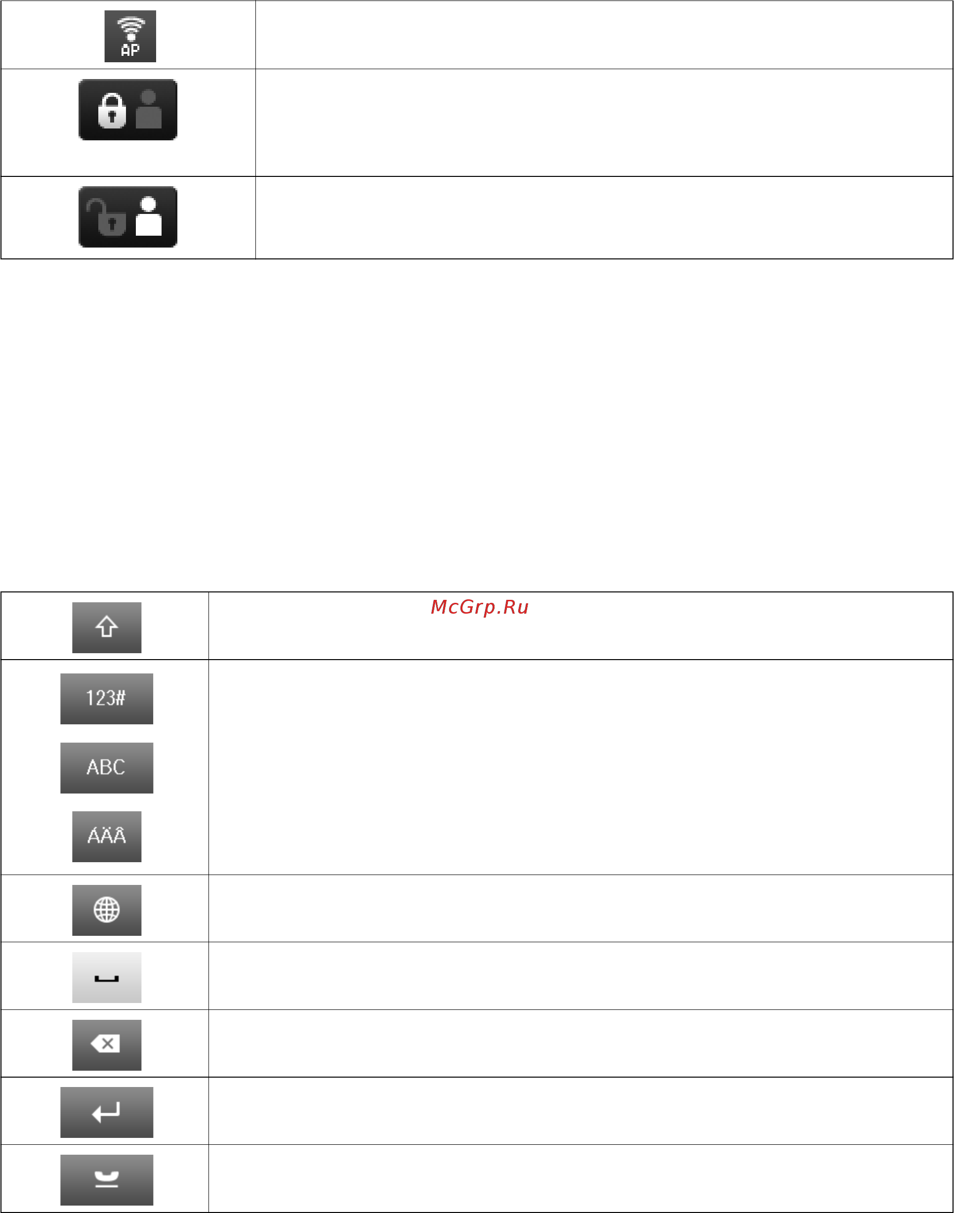Epson WorkForce Pro WF-R5690DTWF [23/207] Значки отображаемые на виртуальной клавиатуре жк экрана