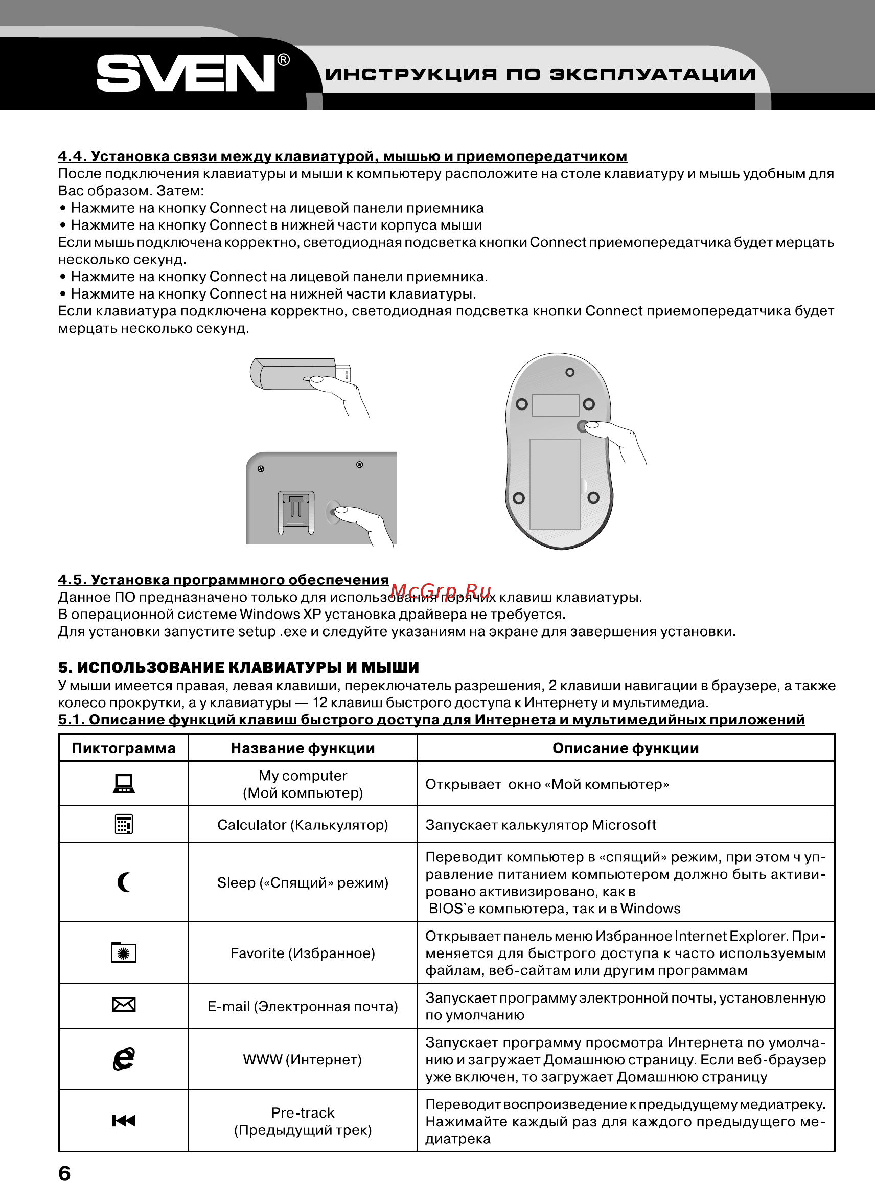 Sven Wireless 9005 Combo Руководство пользователя онлайн [6/16] 223374