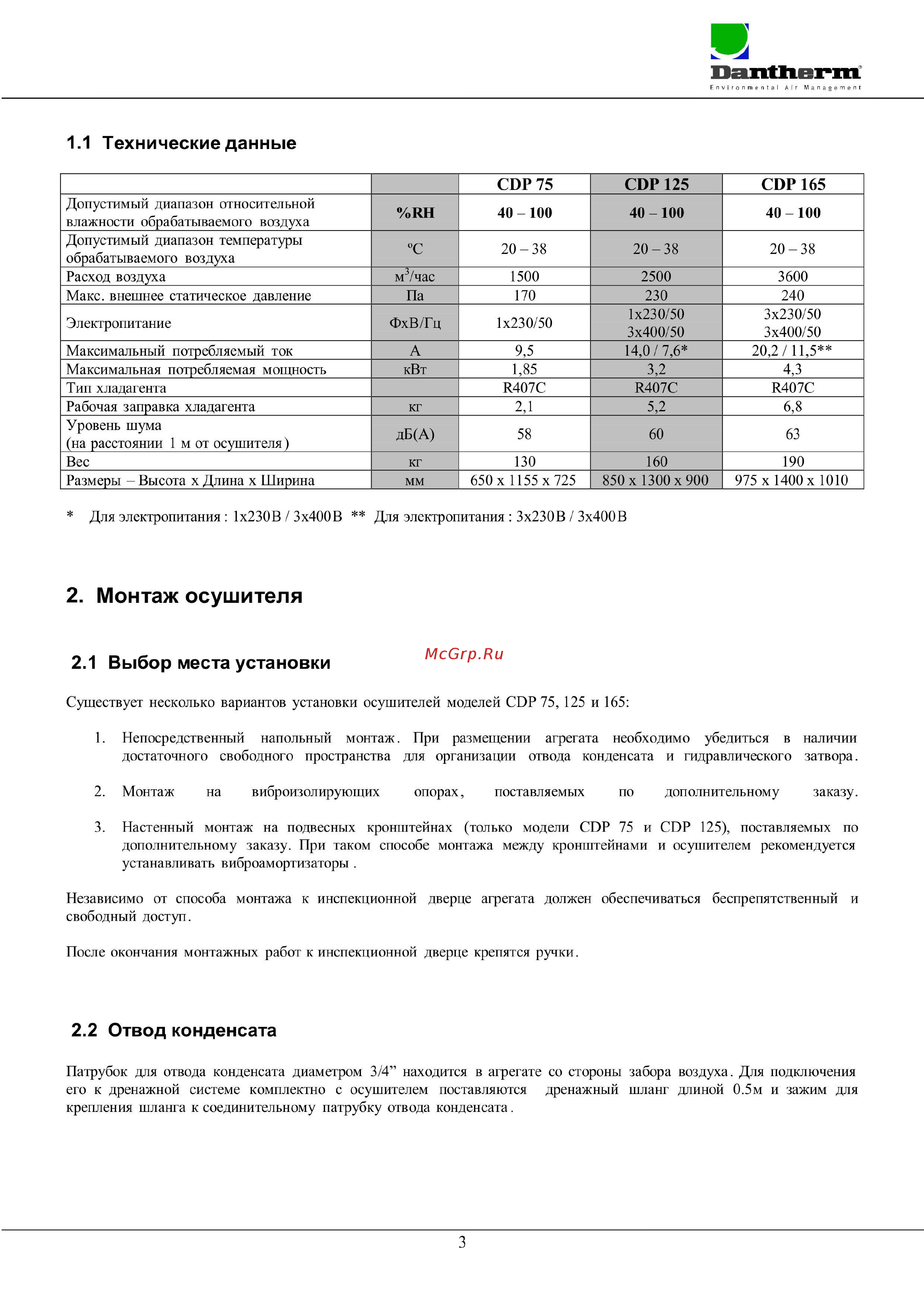 Dantherm CDP 165 [4/19] Отвод конденсата
