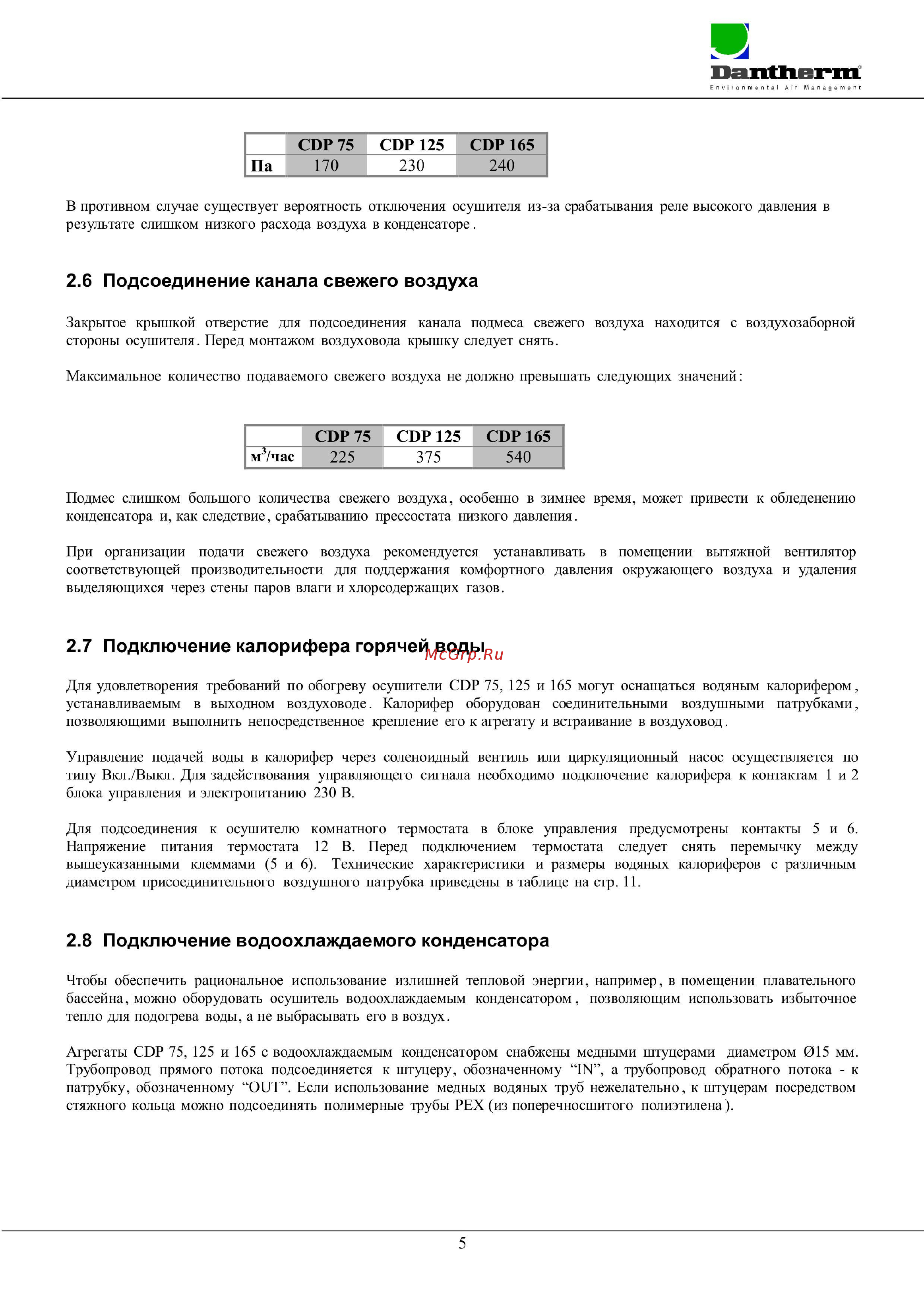 Dantherm CDP 165 [6/19] Подсоединение канала свежего воздуха