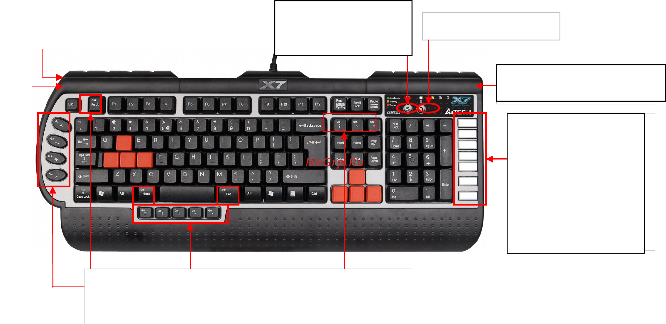 A4Tech G-800MU [3/9] Игровая клавиатура a4 tech x7 g800mu наделена уникальными игровыми свойствами и обтекаемым эргономичным дизайном быстрое переключение скоростных режимов позволяет игрокам x7 g800mu получить ощутимое преимущество в игре время отклика в 7 92мс делает вас в 3 раза быстрее соперника вес x7 g600 увеличен втрое по сравнению с обычными клавиатурами для обеспечения большей устойчивости во время напряженных игровых баталий x7 g800mu дарит вам уникальные игровые возможности