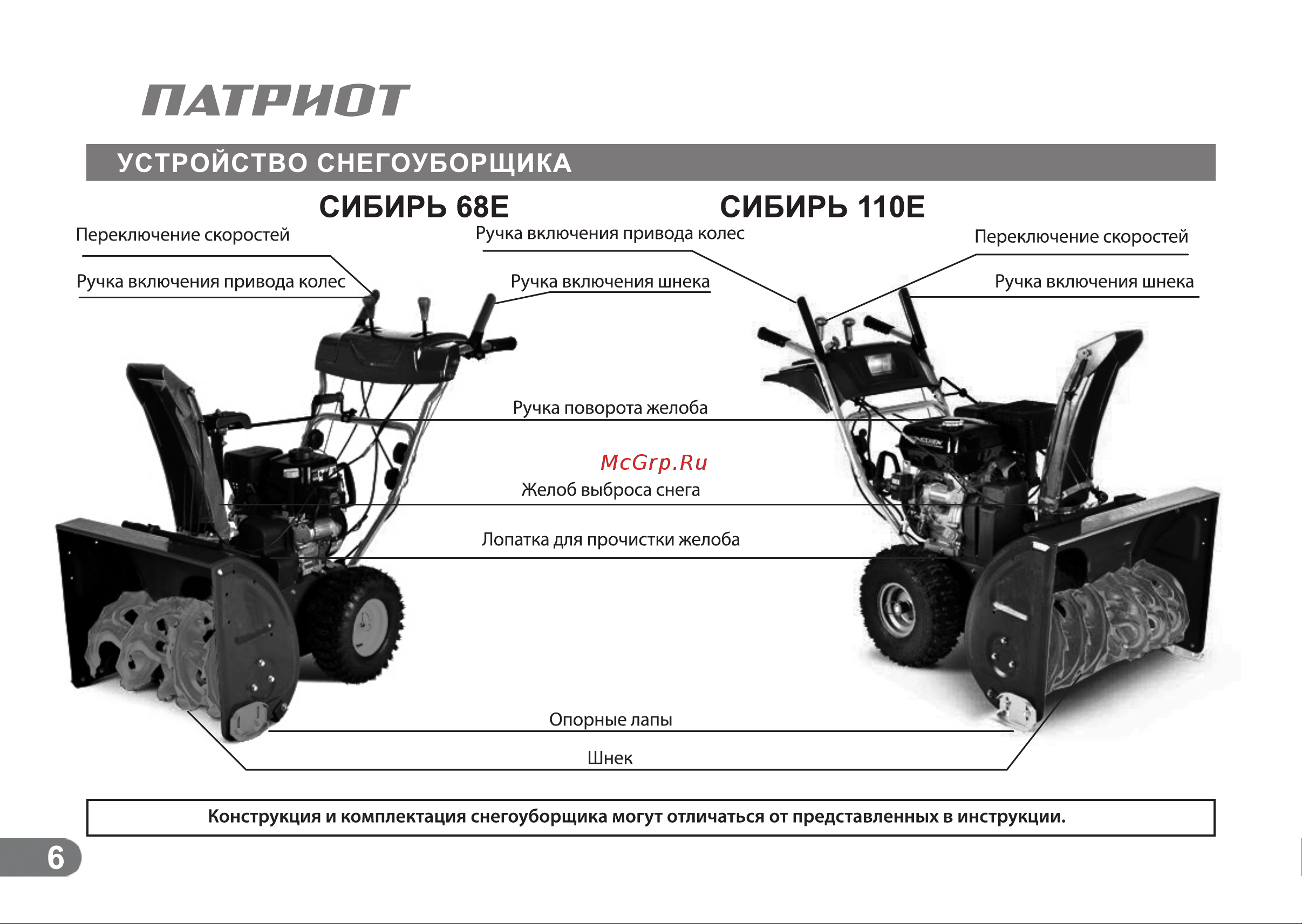 Patriot СИБИРЬ 110 Е [5/24] Устройство снегоуборщика