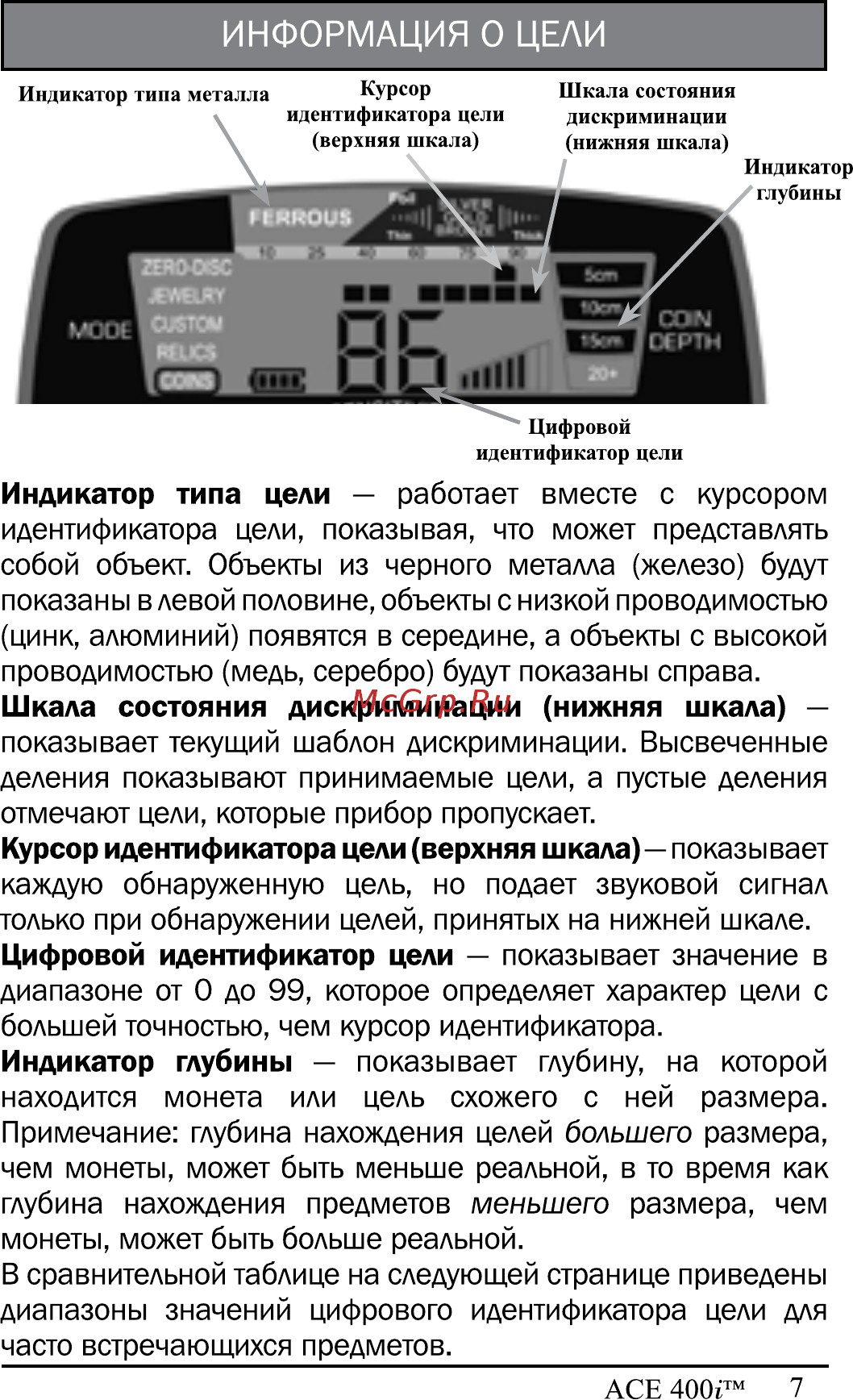 Garrett ACE 400i Инструкция по эксплуатации онлайн [8/30] 225126
