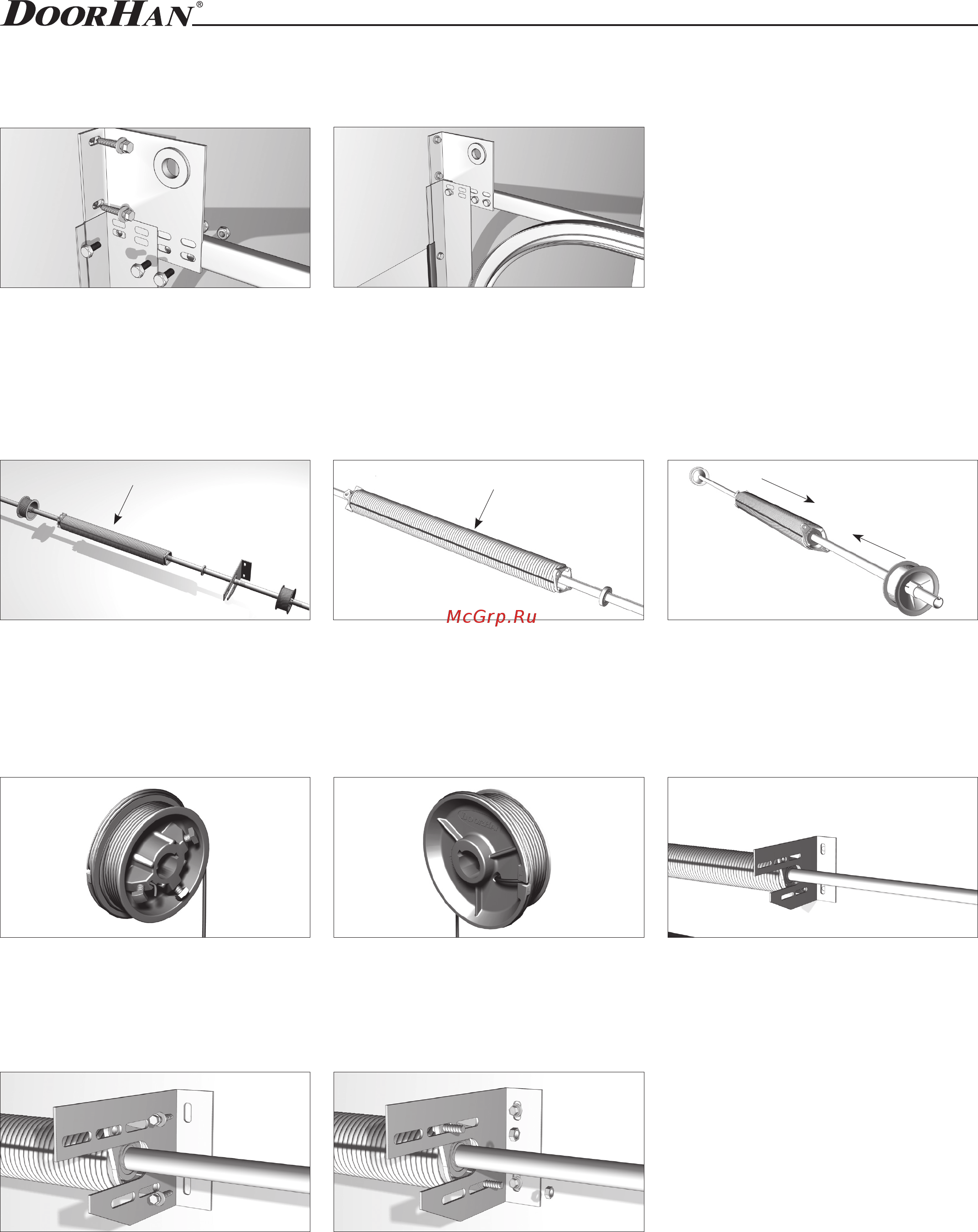 DoorHan ISD02 [22/40] Установка торсионного механизма с использованием концевых опорных кронштейнов