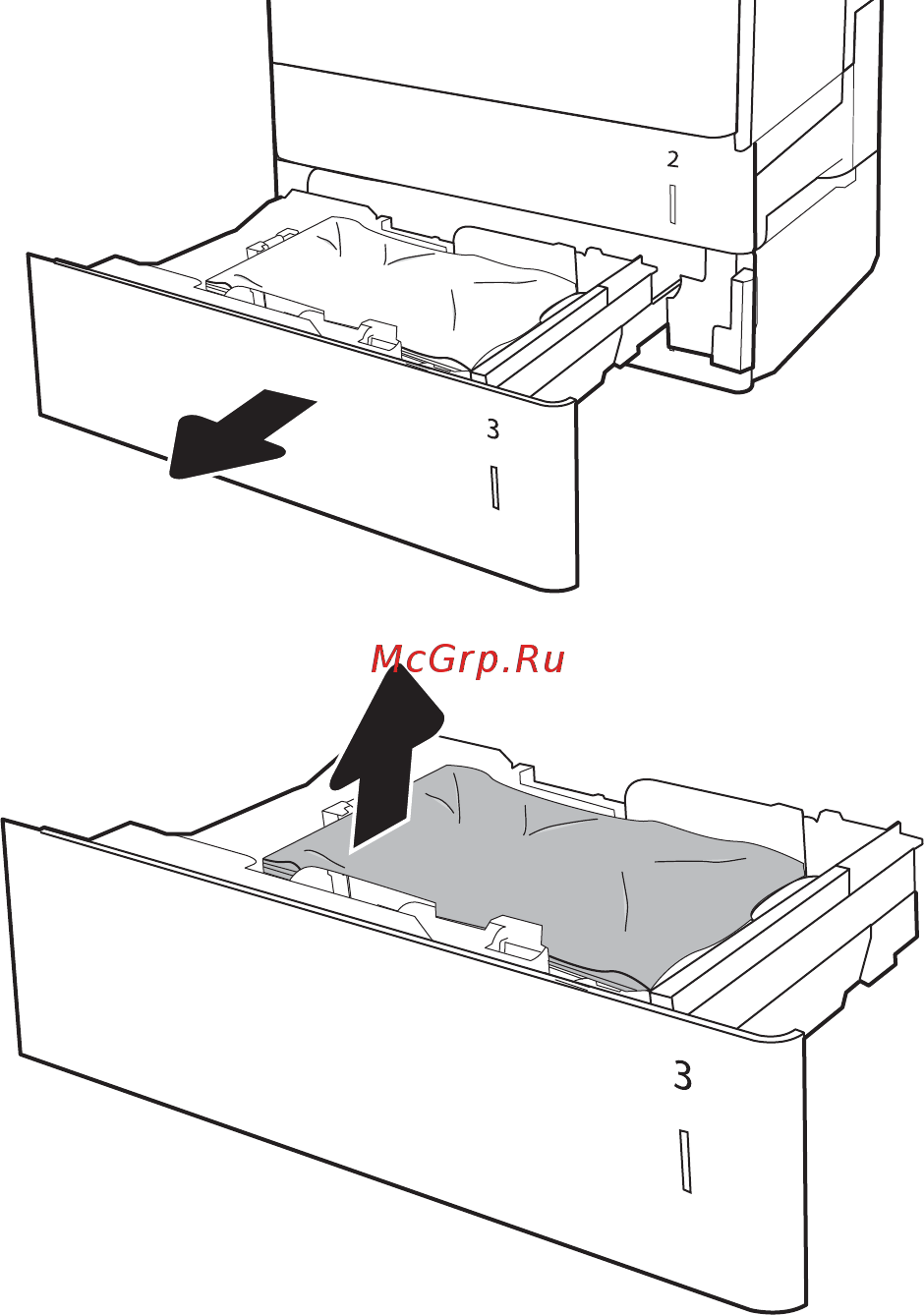 HP Color LaserJet Enterprise Flow MFP M682z [222/282] A3 13 a4 13 a5 замятие бумаги в лотке 3 лотке 4 лотке 5