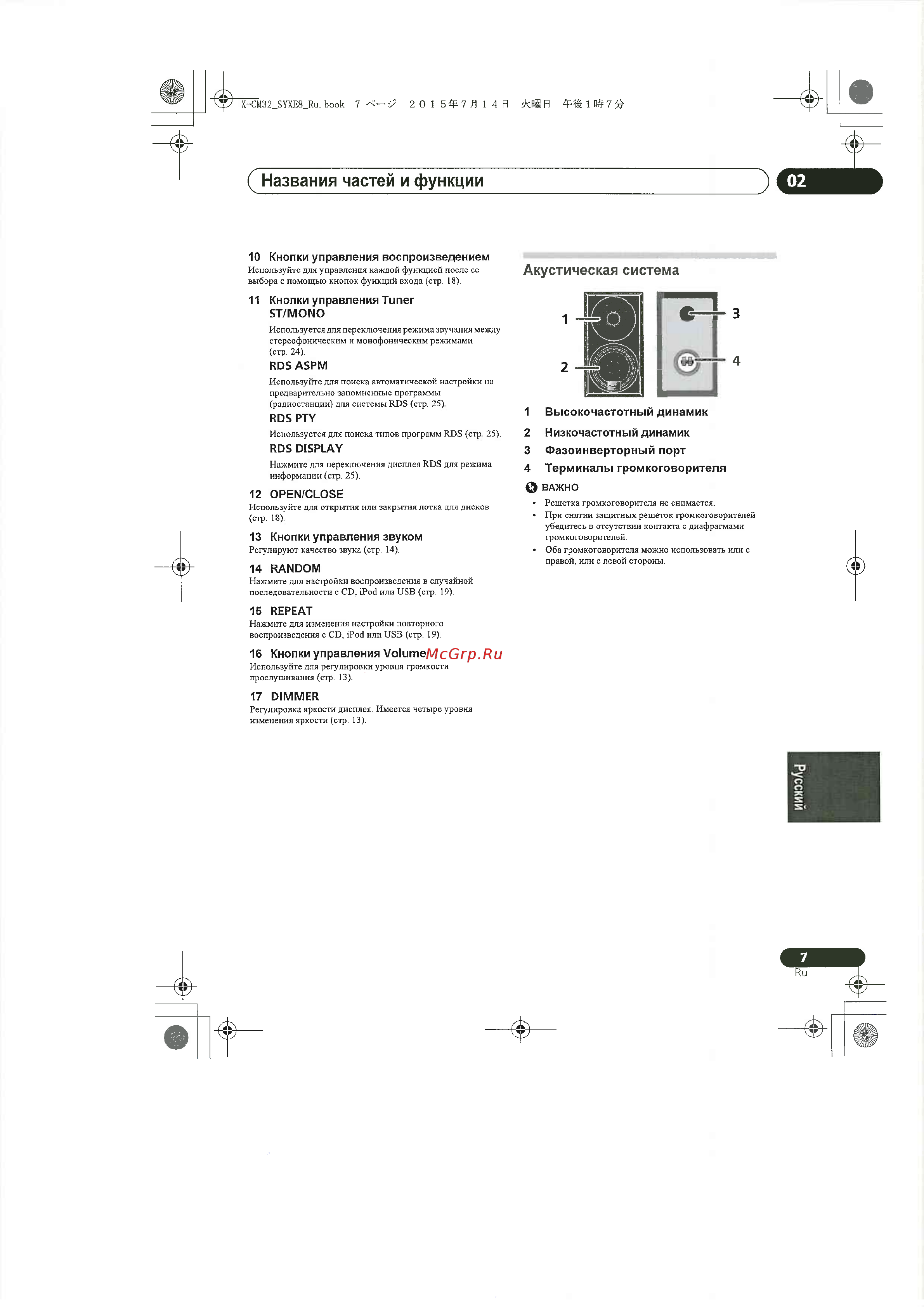 Pioneer X-CM35-K Black [7/44] Названия частей и функции