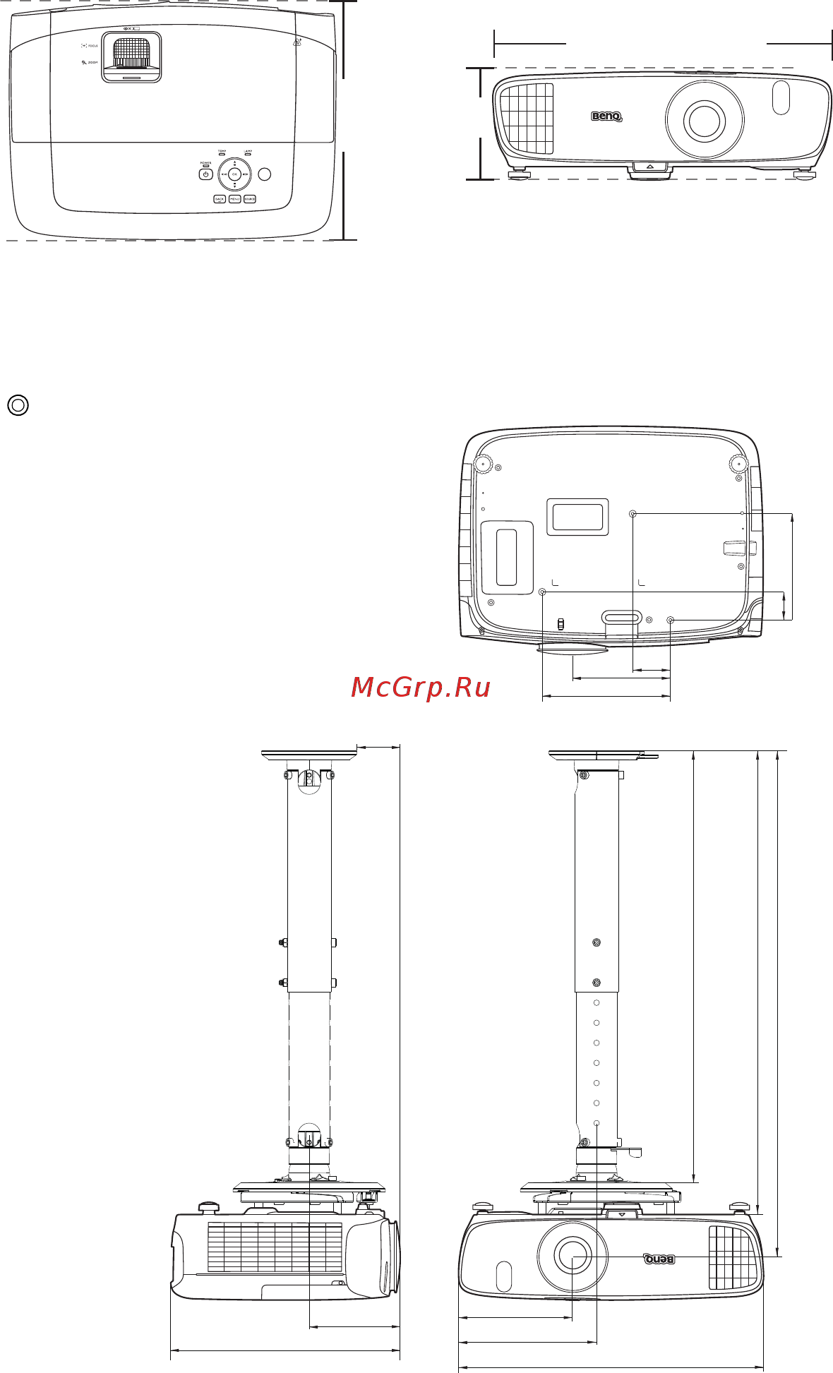 Benq W1110 [61/68] Габаритные размеры