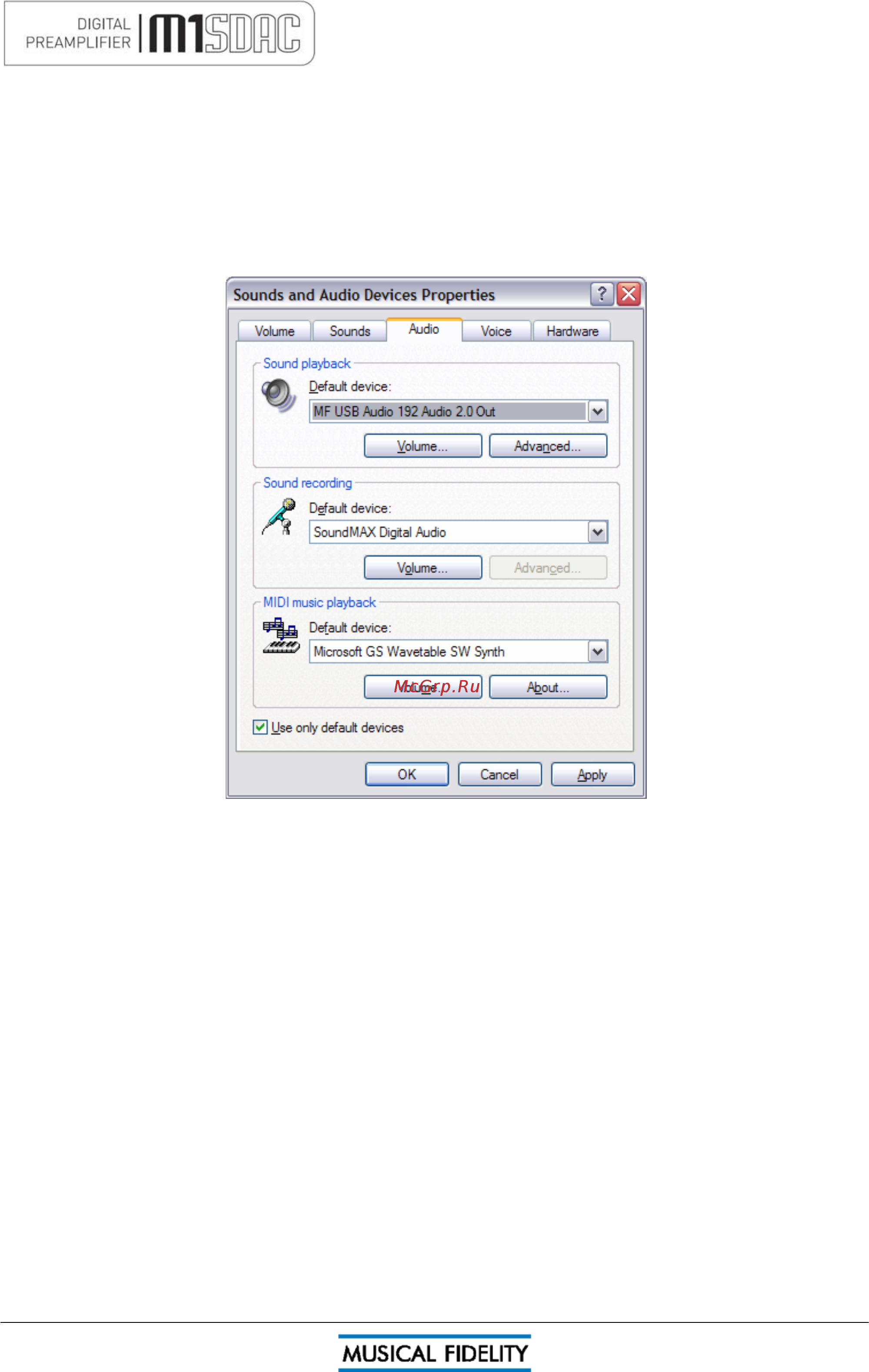 Musical Fidelity M1SDAC Silver [27/47] Настройки windows xp