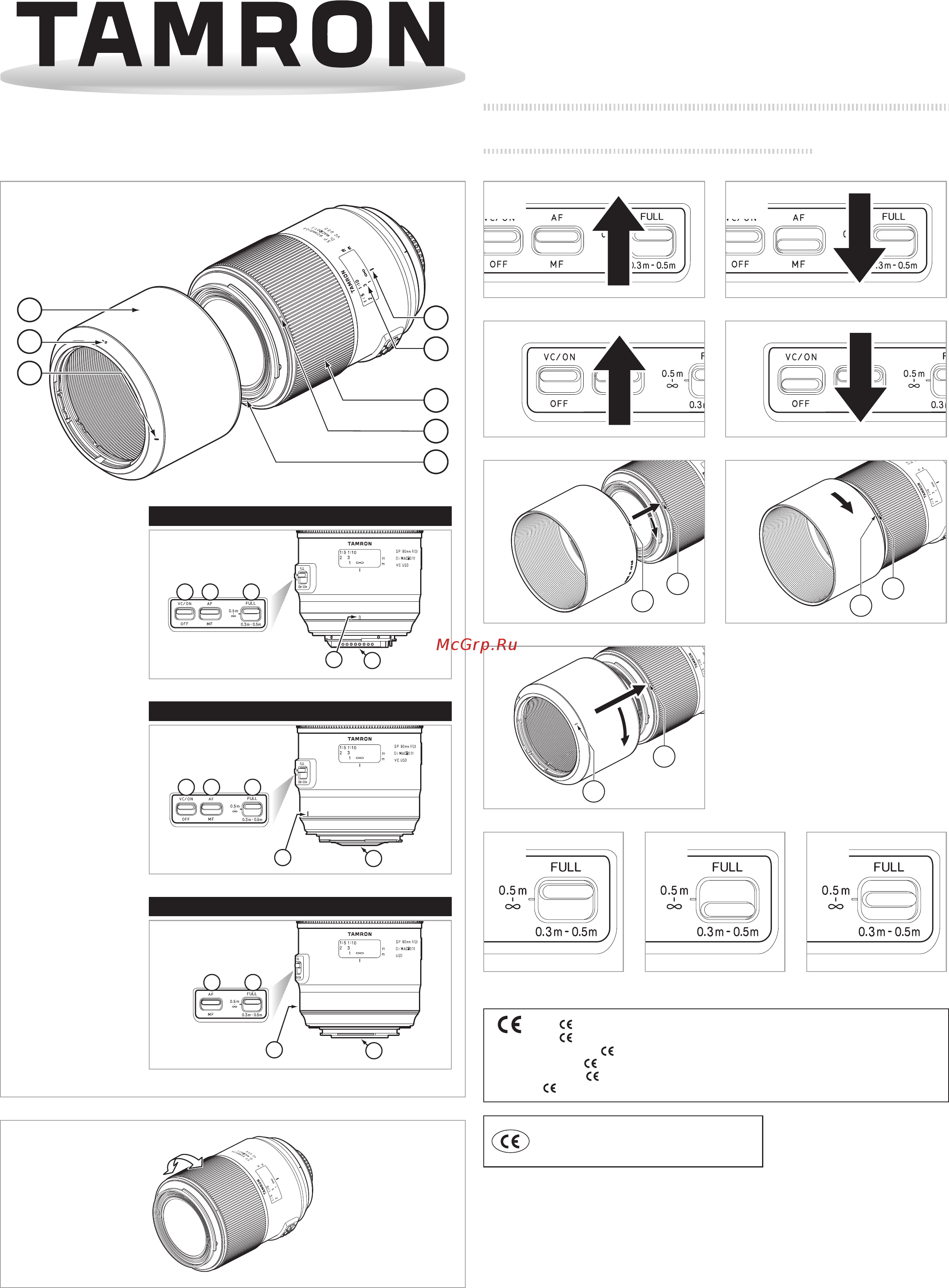 Tamron SP AF90мм F/2.8 Di Макро VC USD Sony (F017S) Инструкция по эксплуатации онлайн