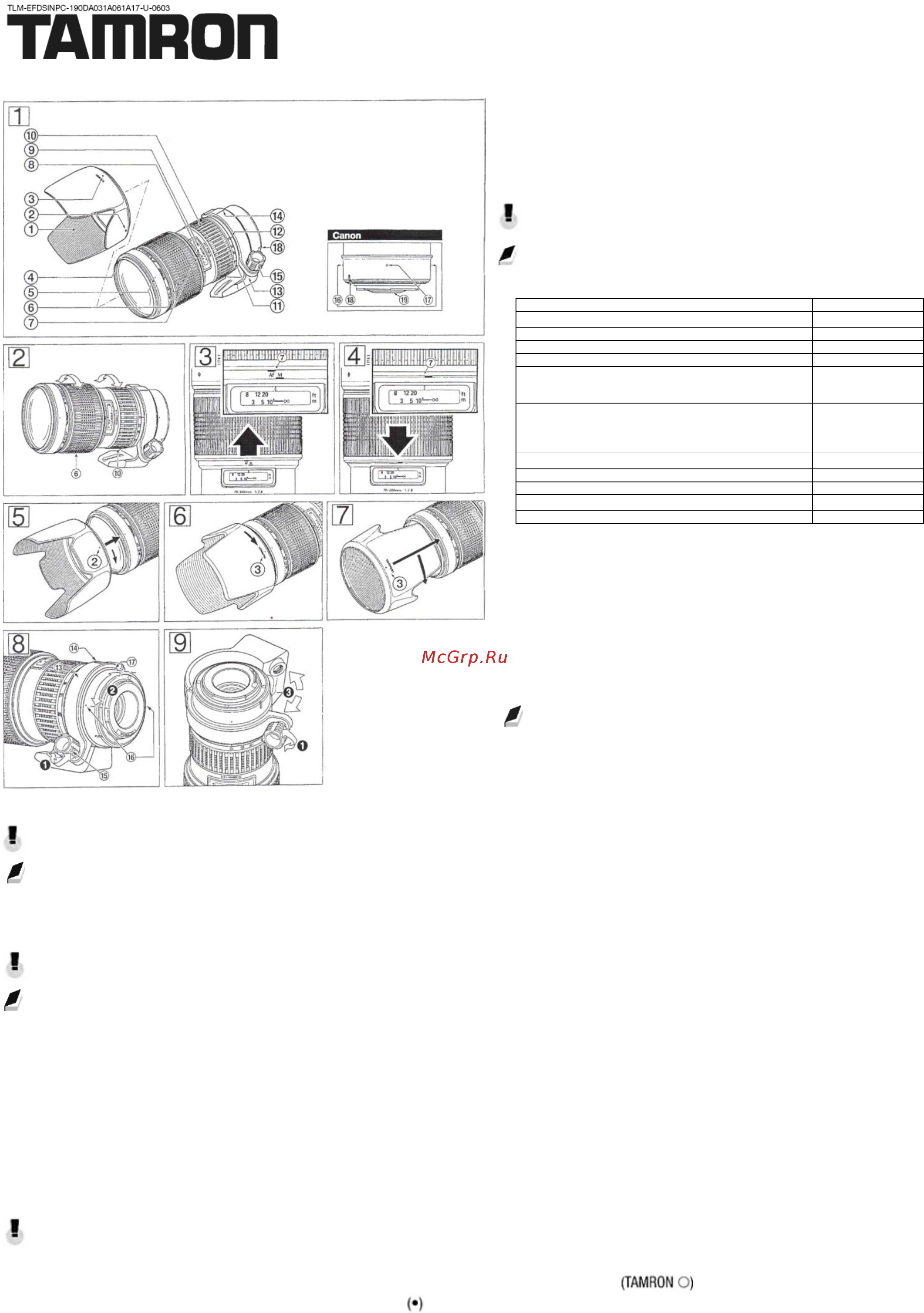 Tamron SP AF70-200мм F/2.8 Di LD [IF] Макро Sony (A001S) Инструкция по эксплуатации онлайн
