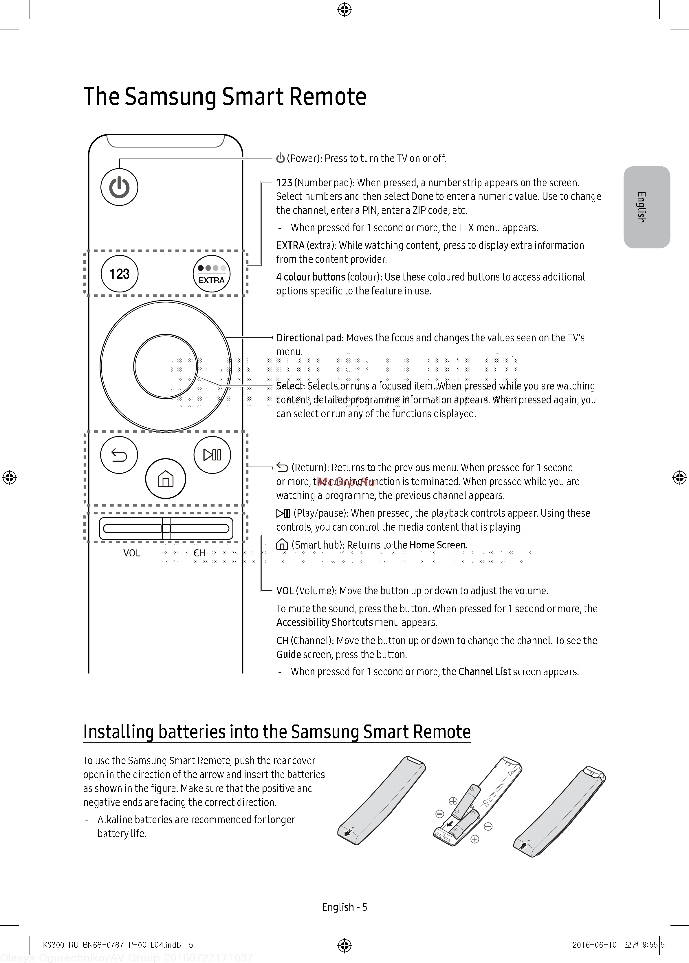 Samsung UE49K6500BU [21/60] The samsung smart remote