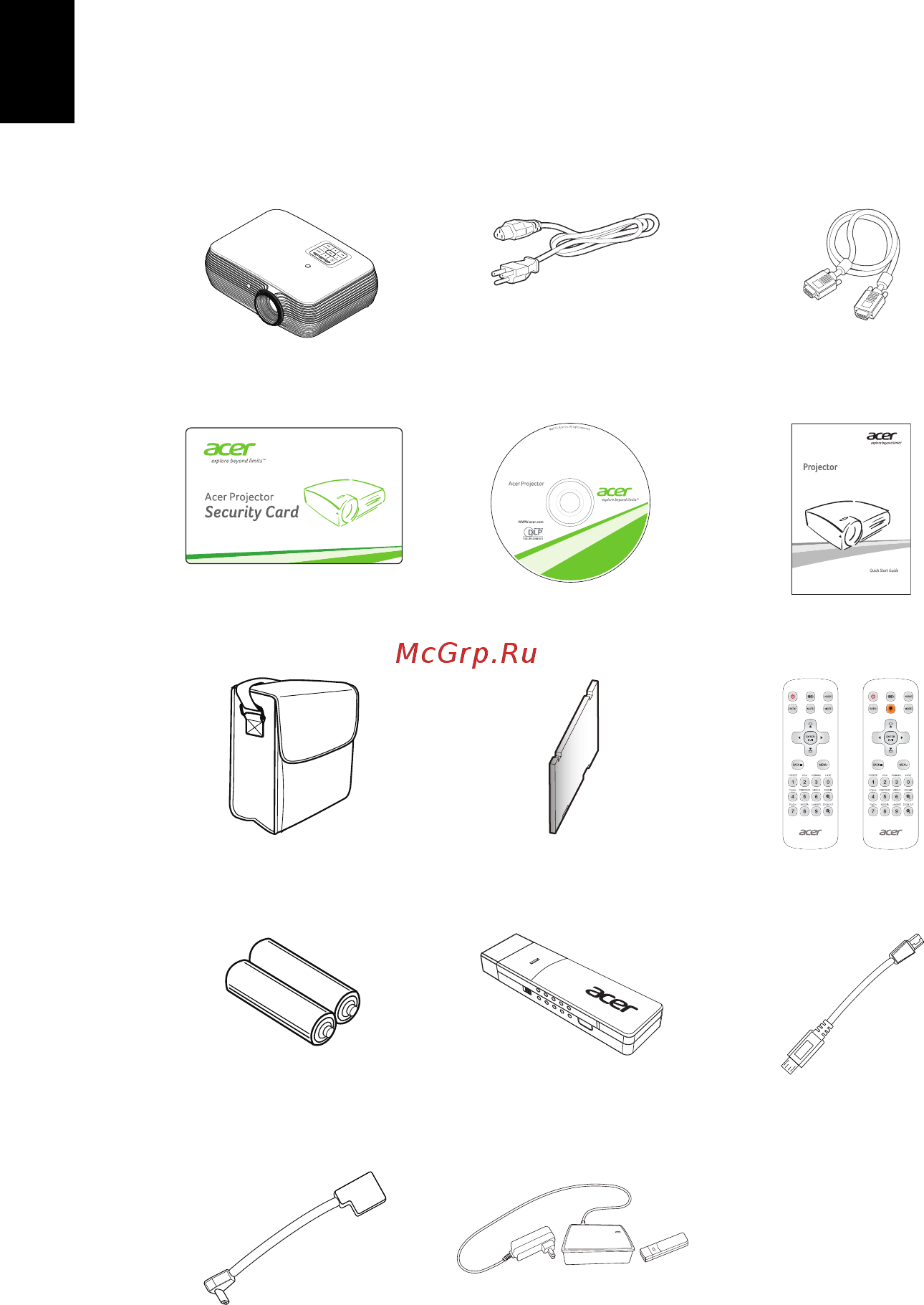 Acer P1502 [12/68] Комплектность