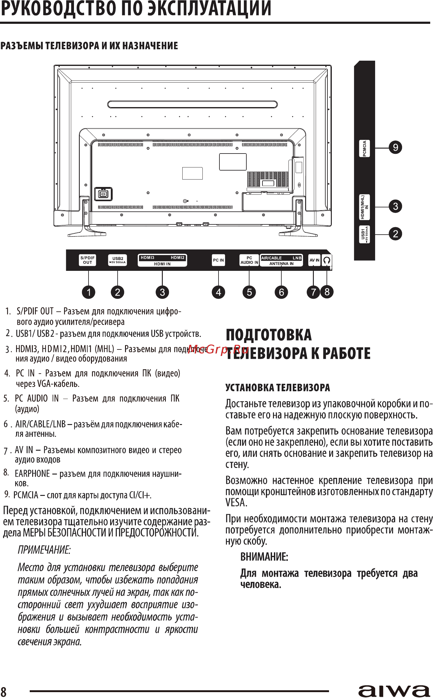 Aiwa 55LE7120 [8/32] Руководство по эксплуатации