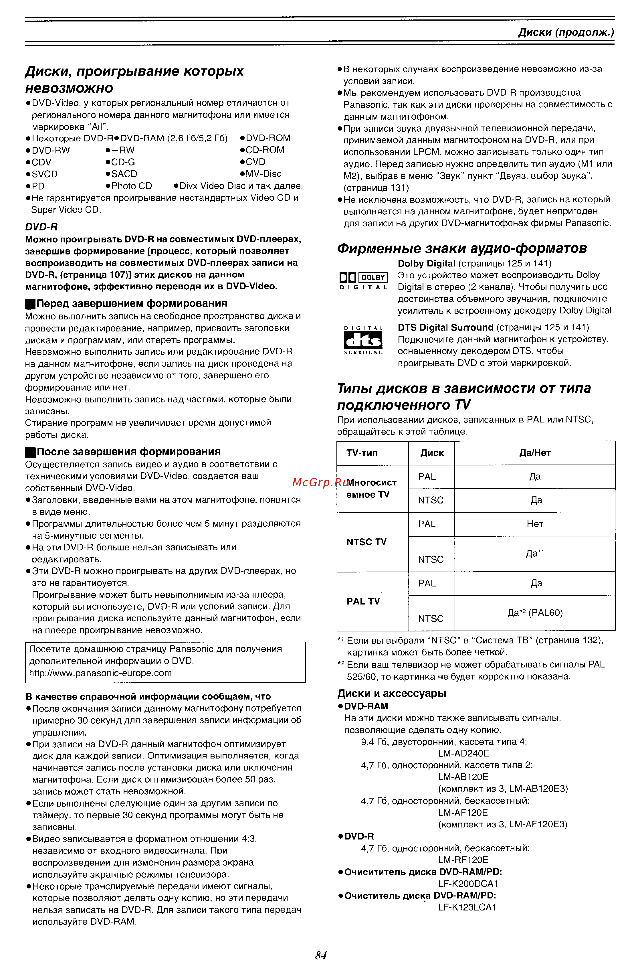 Panasonic DMR-E60 EE-S [10/76] Диски проигрывание которых невозможно
