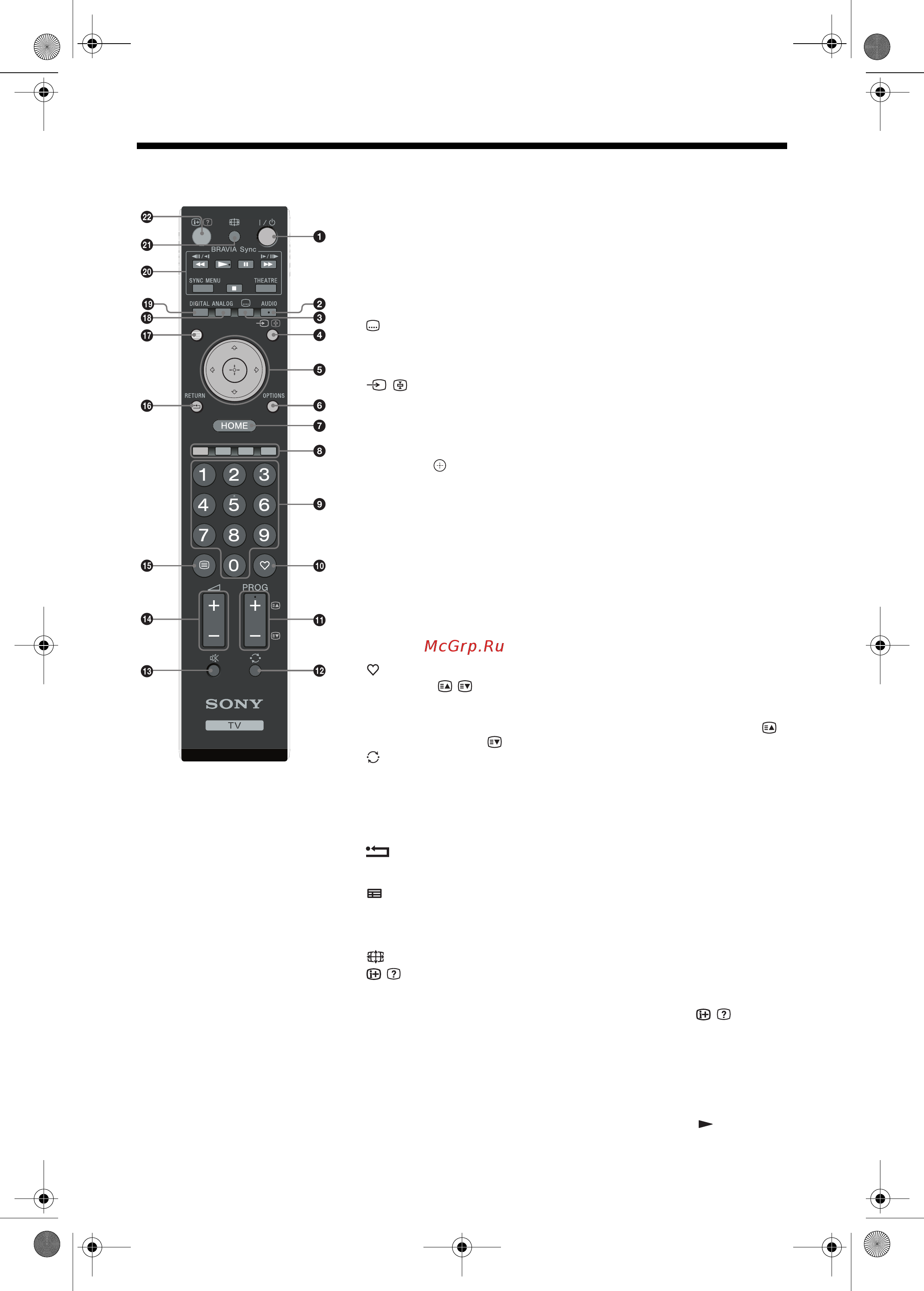 Sony KDL-32 V4500 [11/36] Описание пульта ду