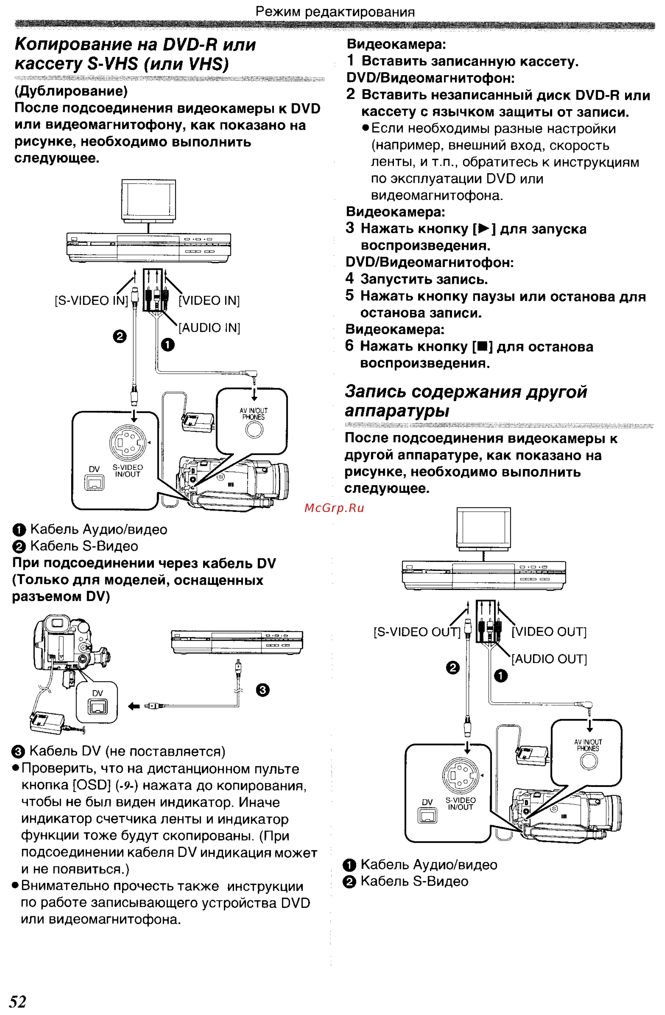 Panasonic NV-GS400 GC-S [52/102] Копирование на dvd r или кассету s vhs или vhs
