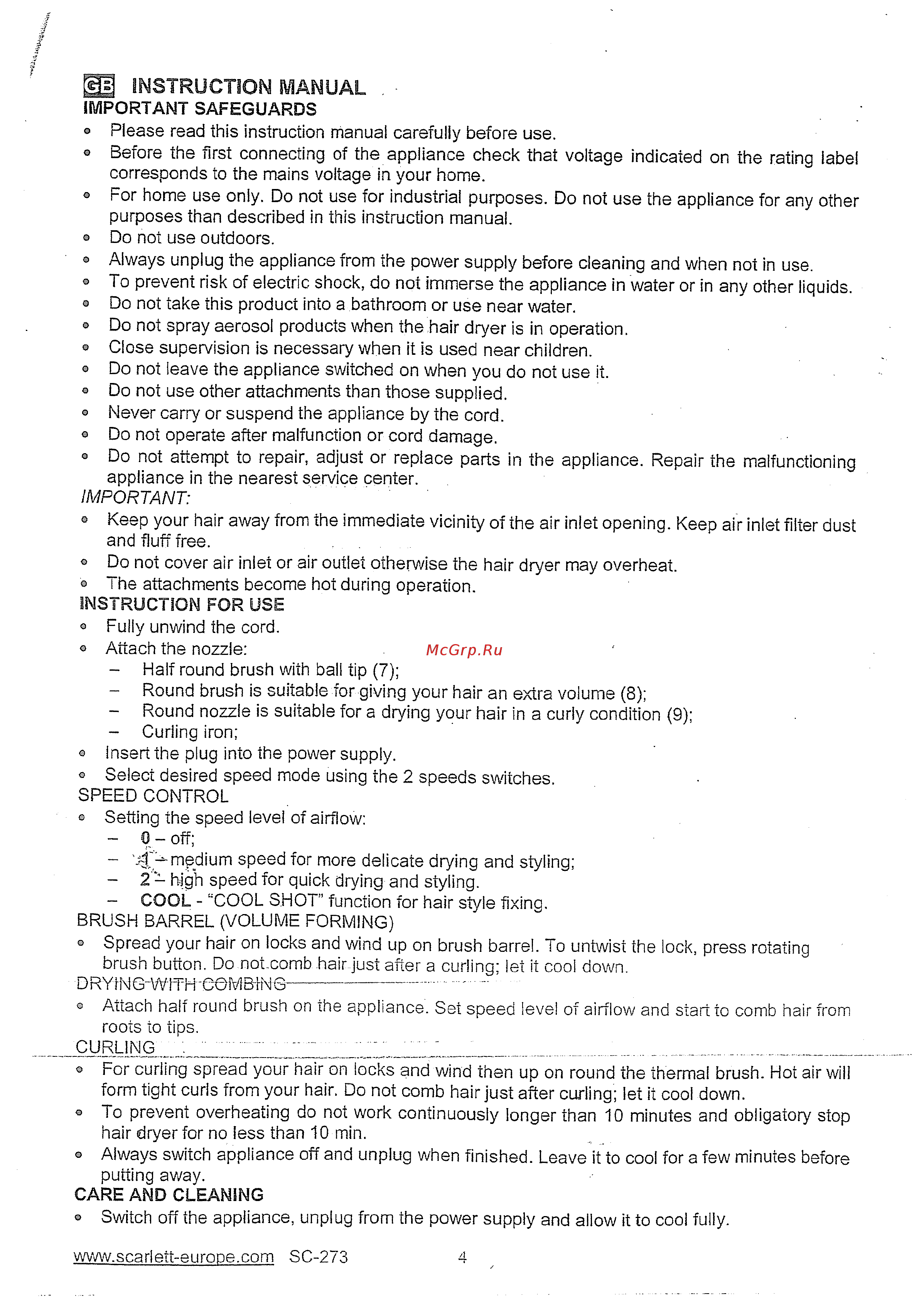 Scarlett SC-273 серая [4/7] Eb instruction manual