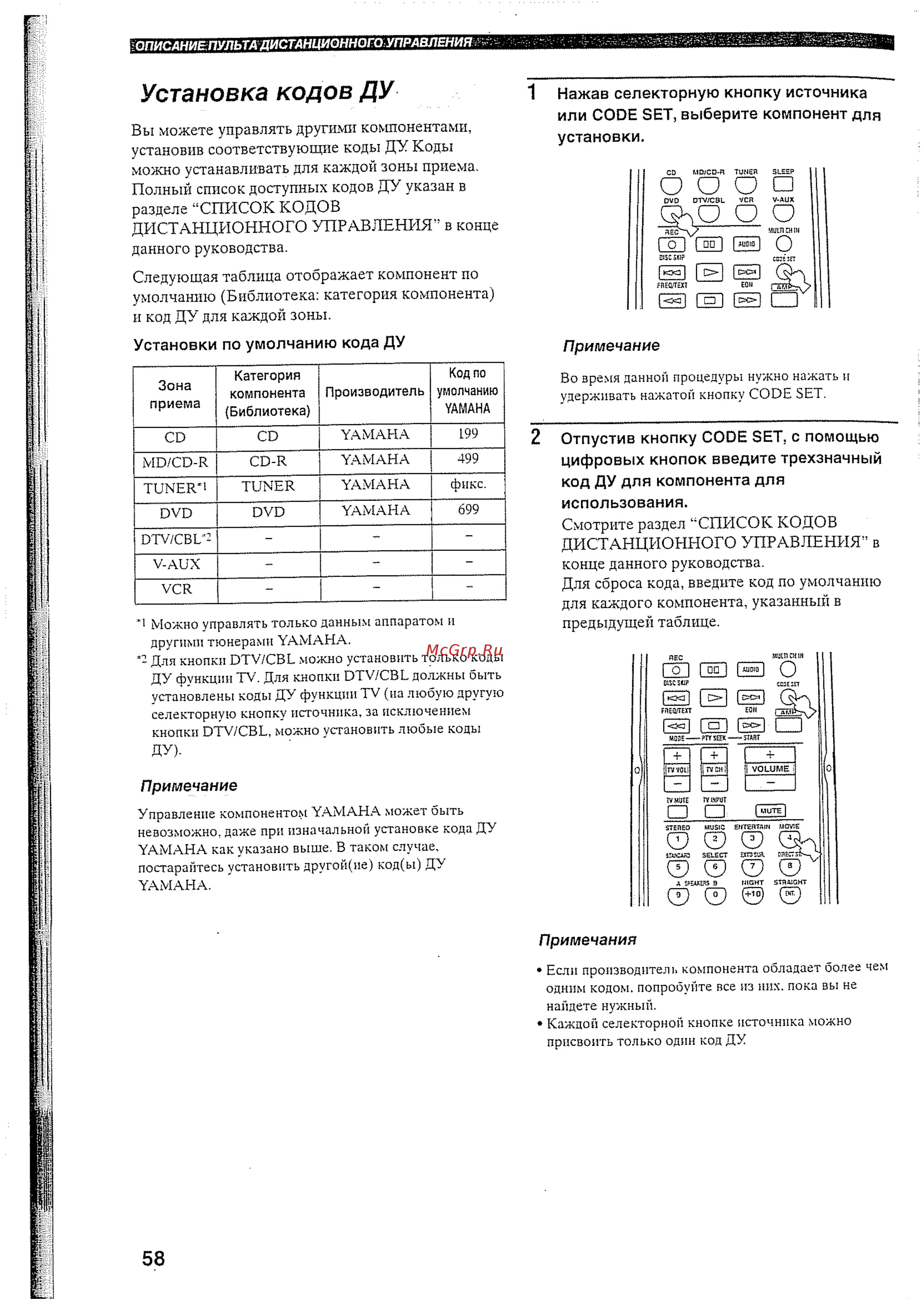 Yamaha RX-V457 RDS [61/77] Установка кодов ду