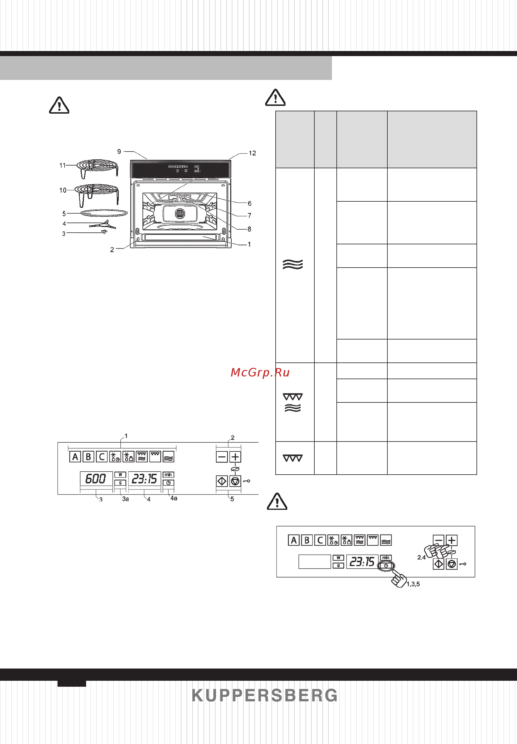 Kuppersberg HMW 969 BL [8/64] Basic controls setting the clock