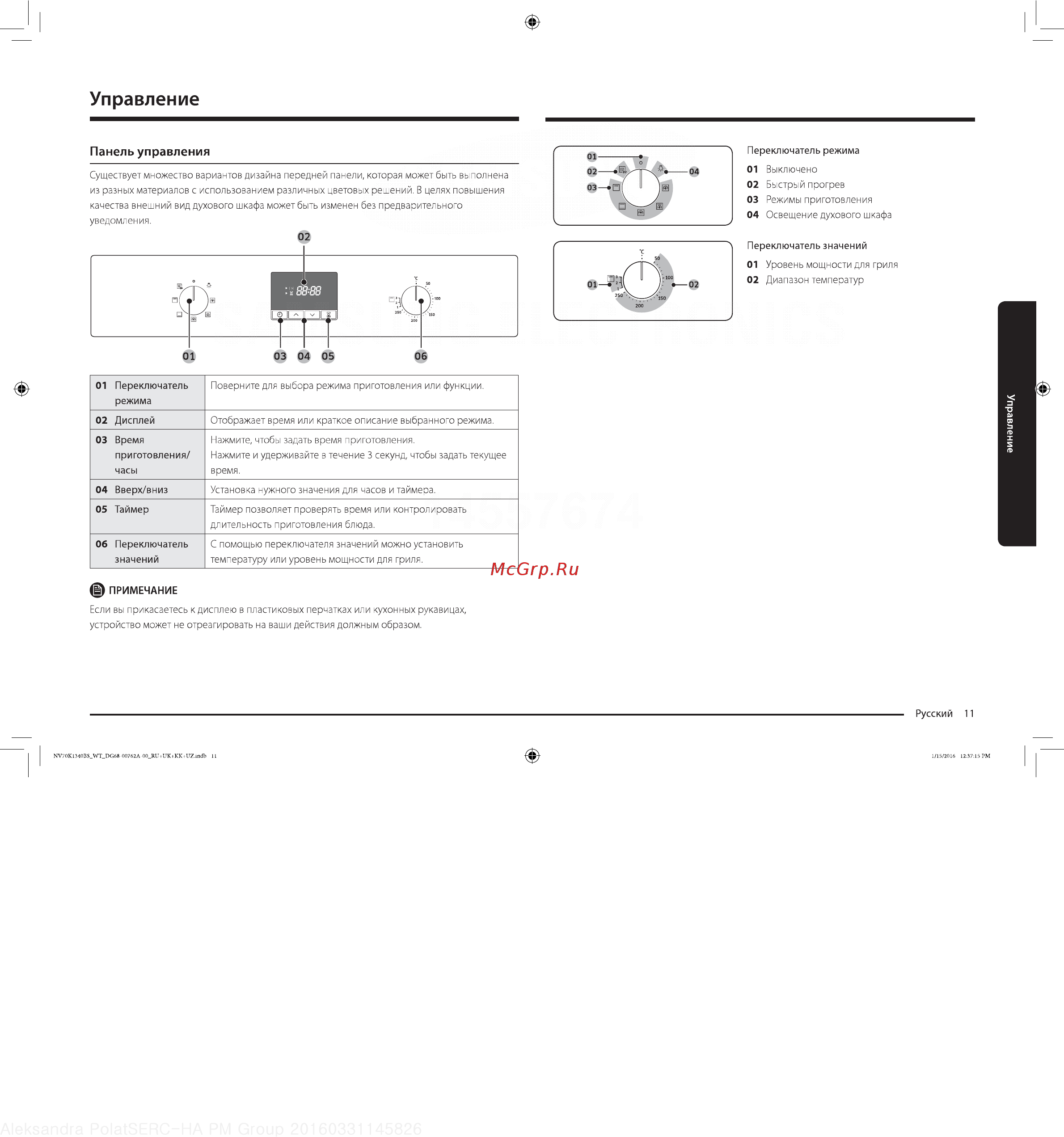Samsung NV70K1310BB [11/28] Панель управления