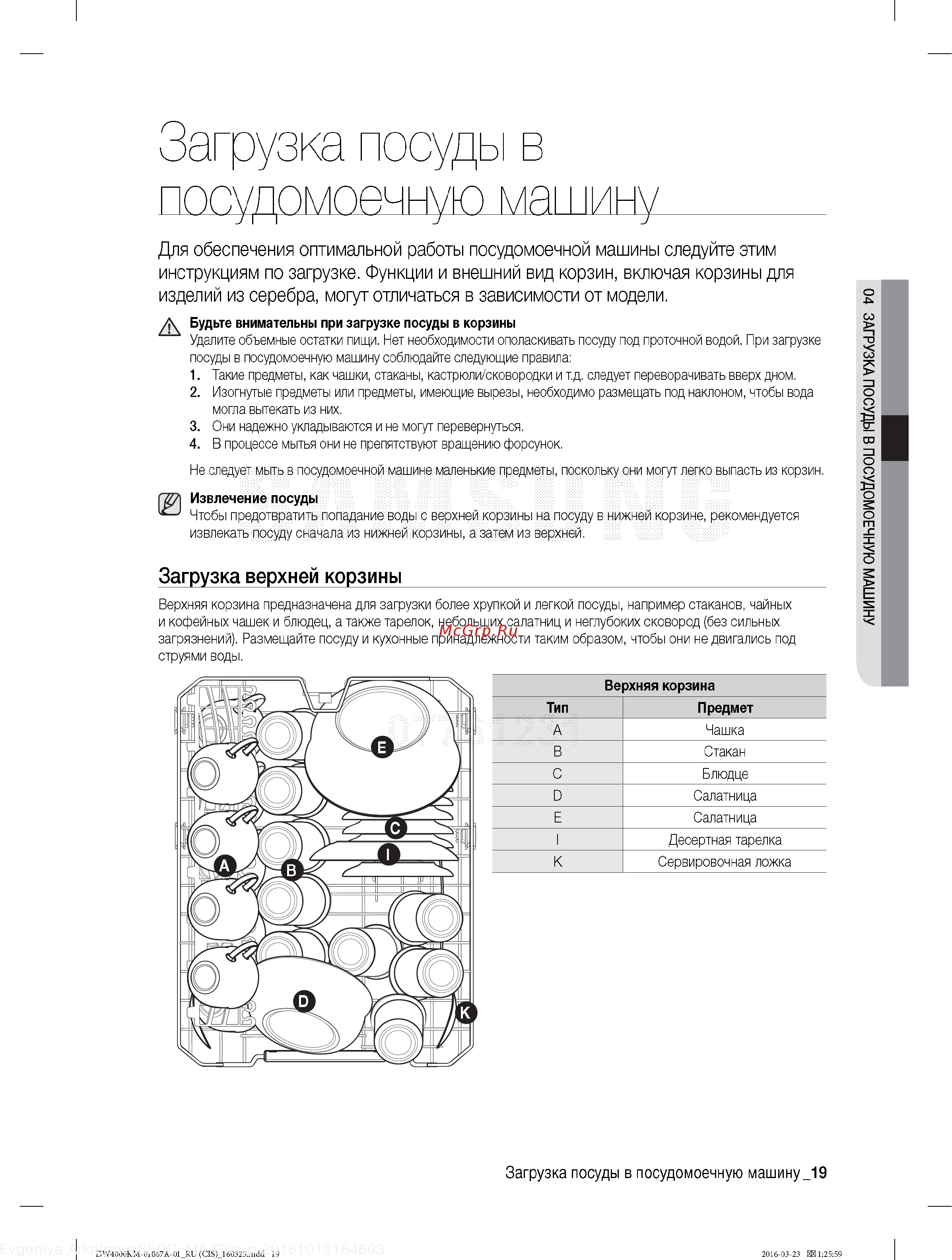 Samsung DW50K4010BB [19/48] Загрузка посуды в посудомоечную ма ину