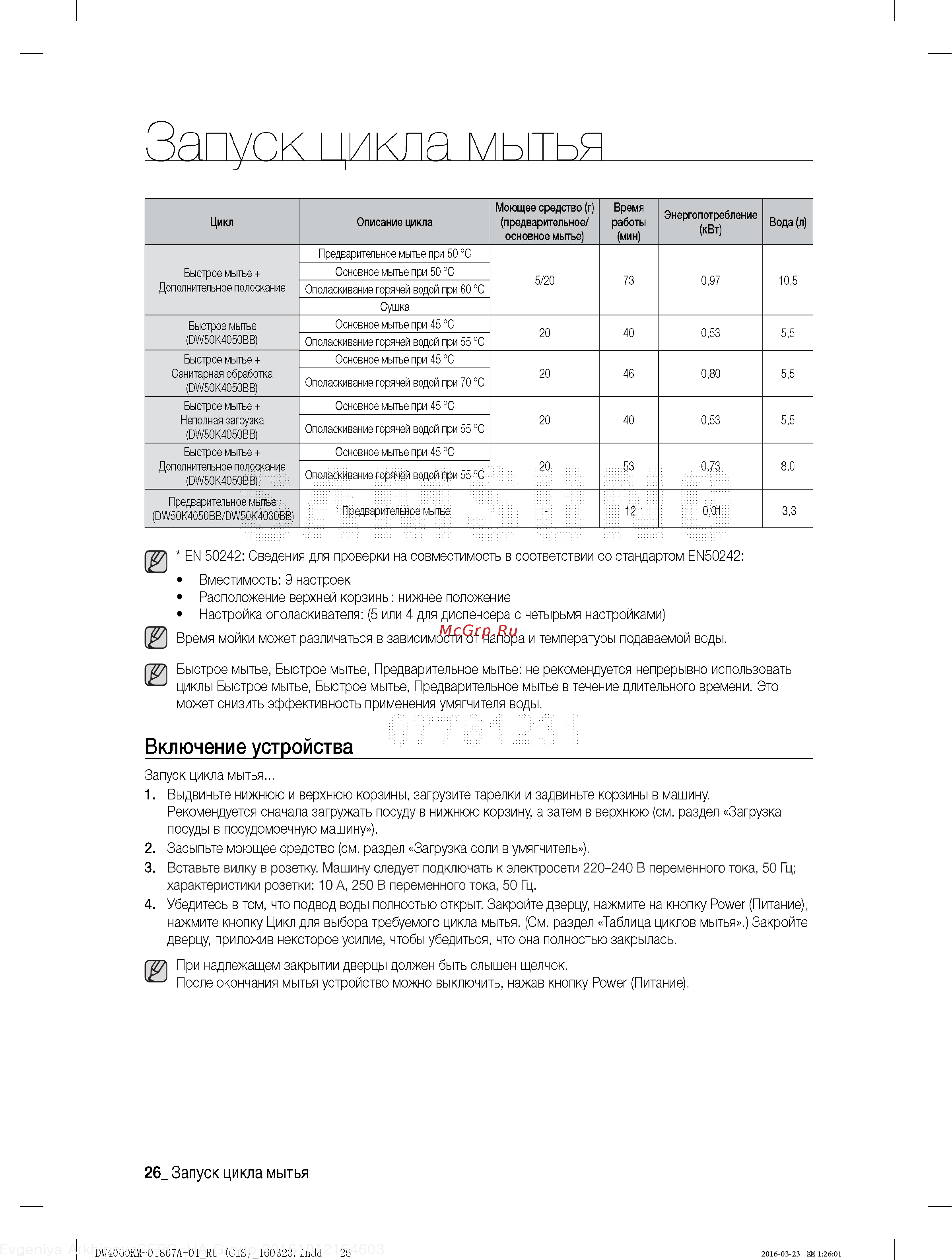 Samsung DW50K4010BB [26/48] Запуск 11 икла мытья