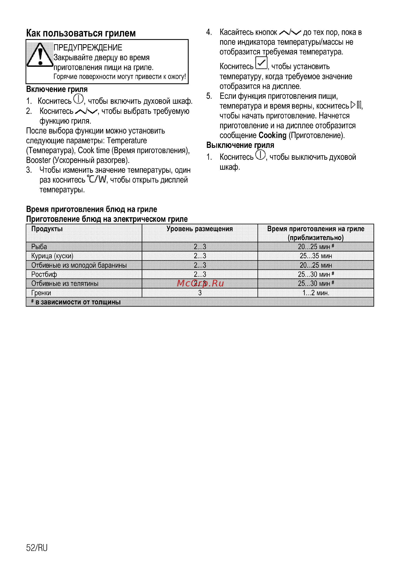 Beko BCW 15500 X [52/60] Как пользоваться грилем