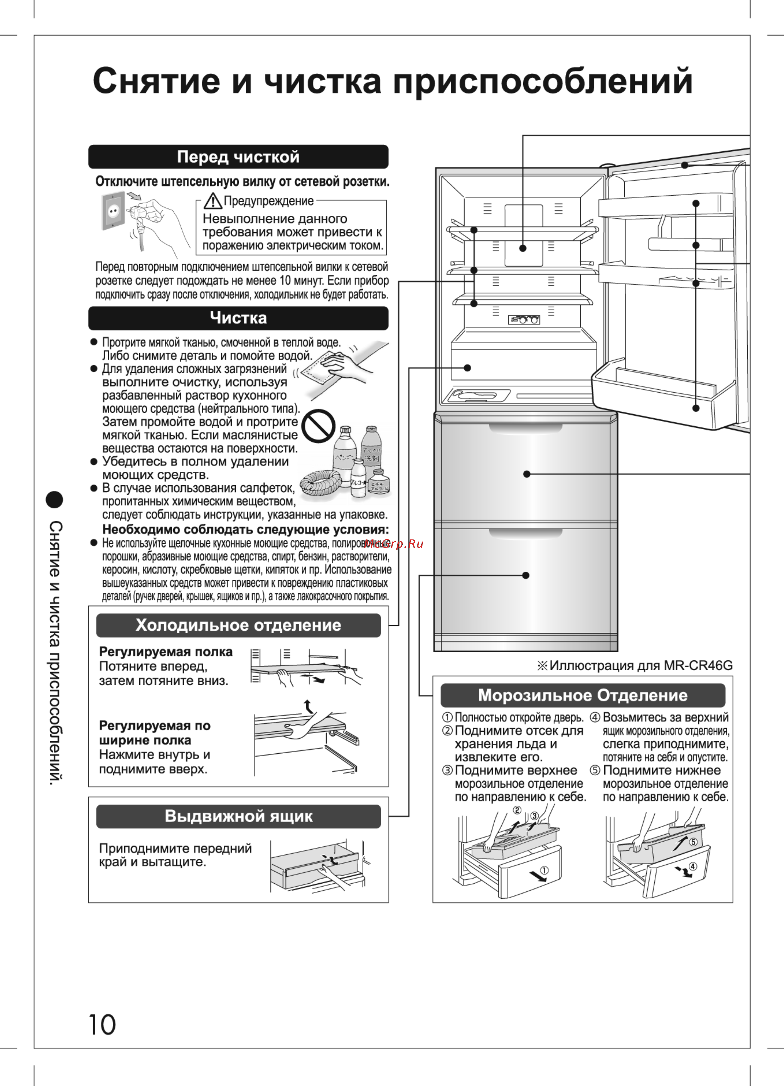 Mitsubishi Electric MR-CR46G-PWH-R [10/16] Снятие и чистка приспособлений