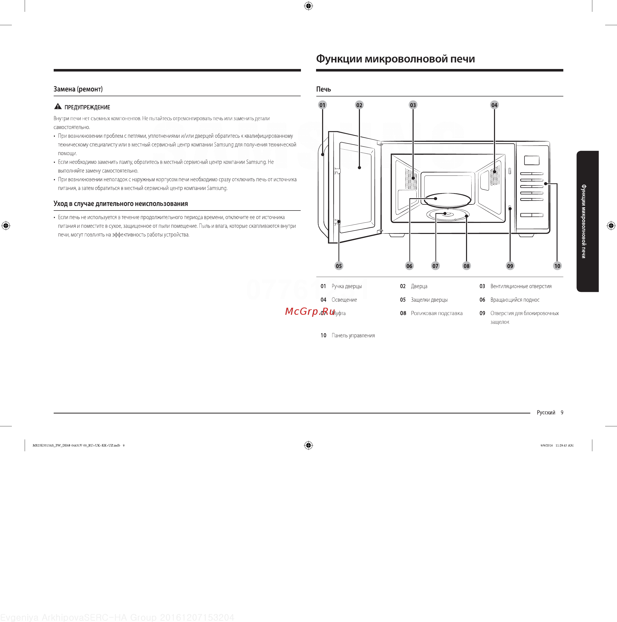Samsung MS23K3513AS [9/32] Функции микроволновой печи