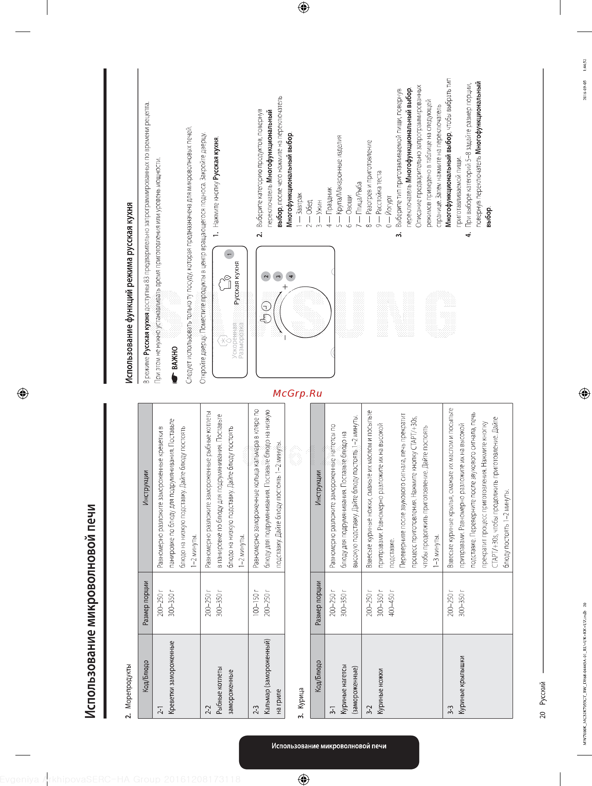 Samsung MC32K7055CT/BW [20/64] Использование функций режима русская кухня