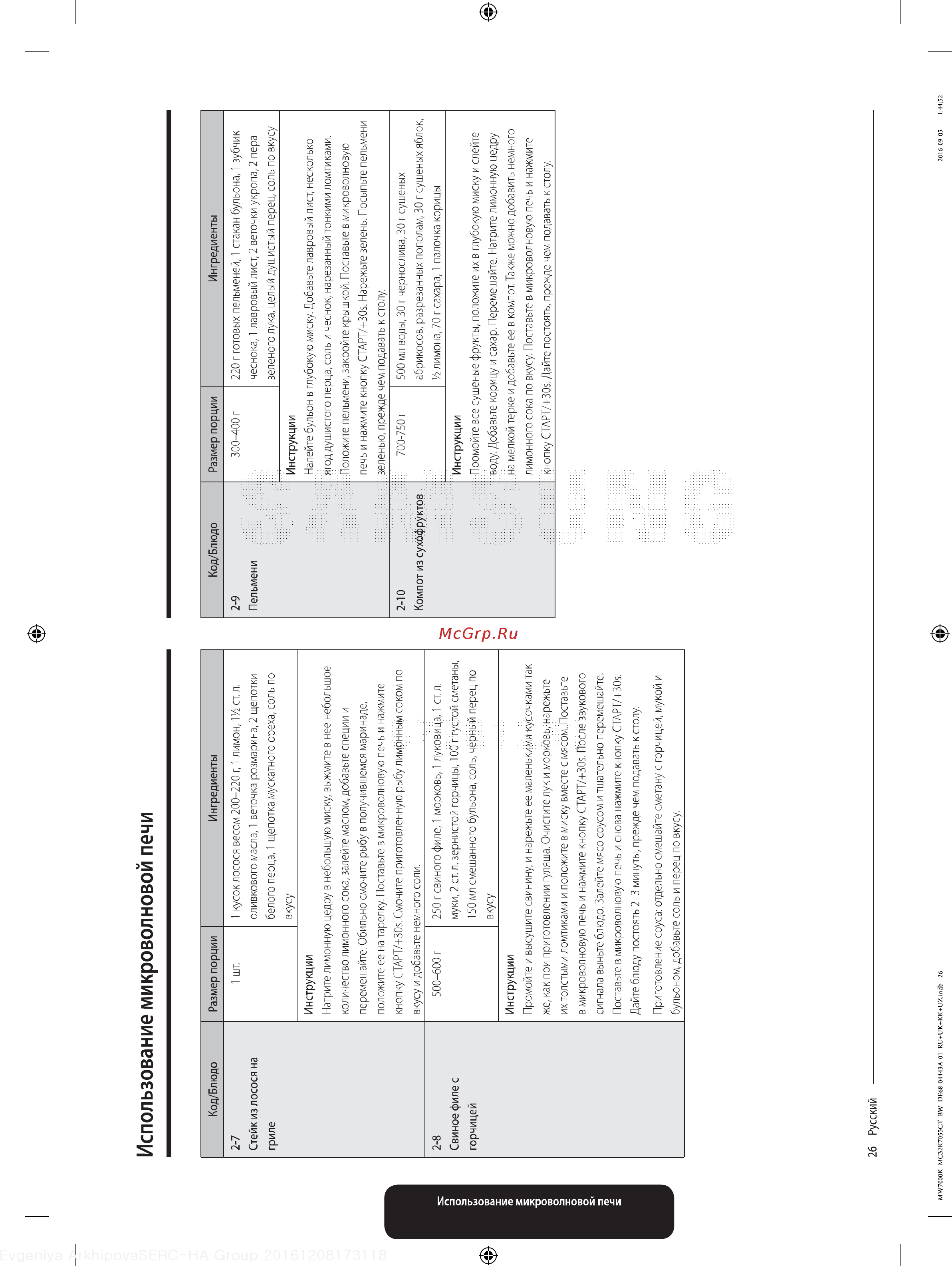 Samsung MC32K7055CT/BW [26/64] Использование микроволновой печи