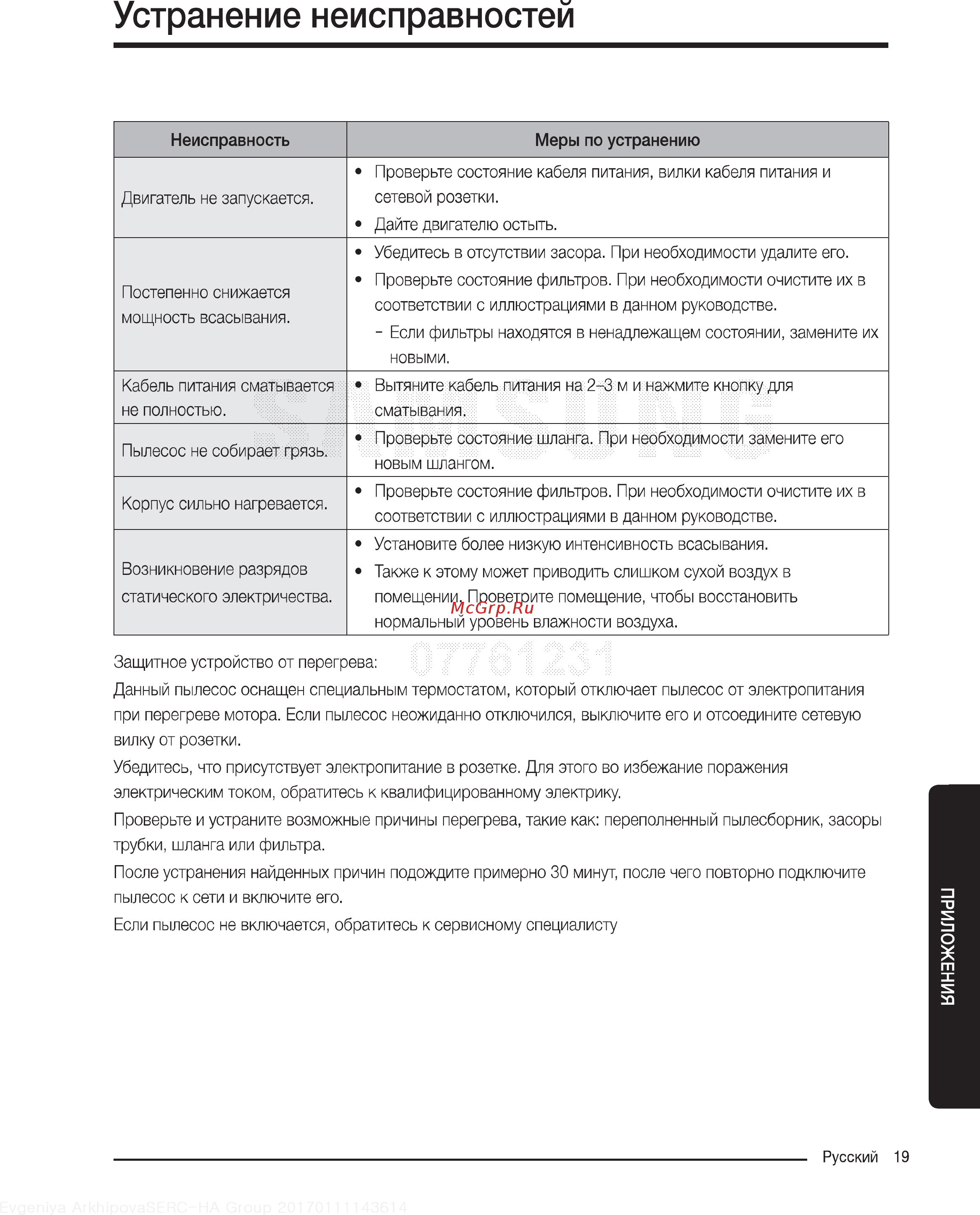 Samsung SC21K5170HG [19/22] Устранение неисправностей