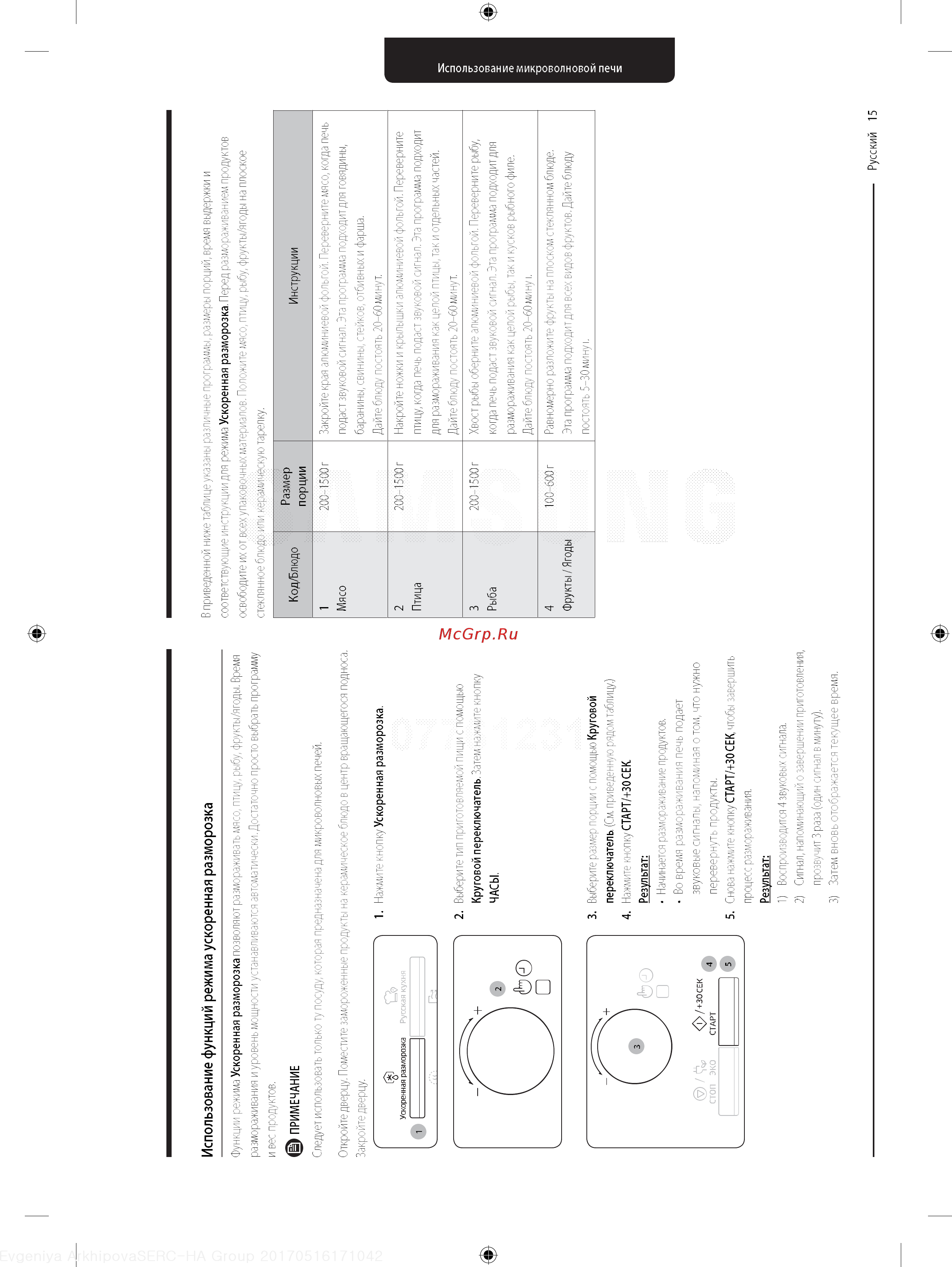 Samsung MG23K3575AS [15/42] Использование функций режима ускоренная разморозка