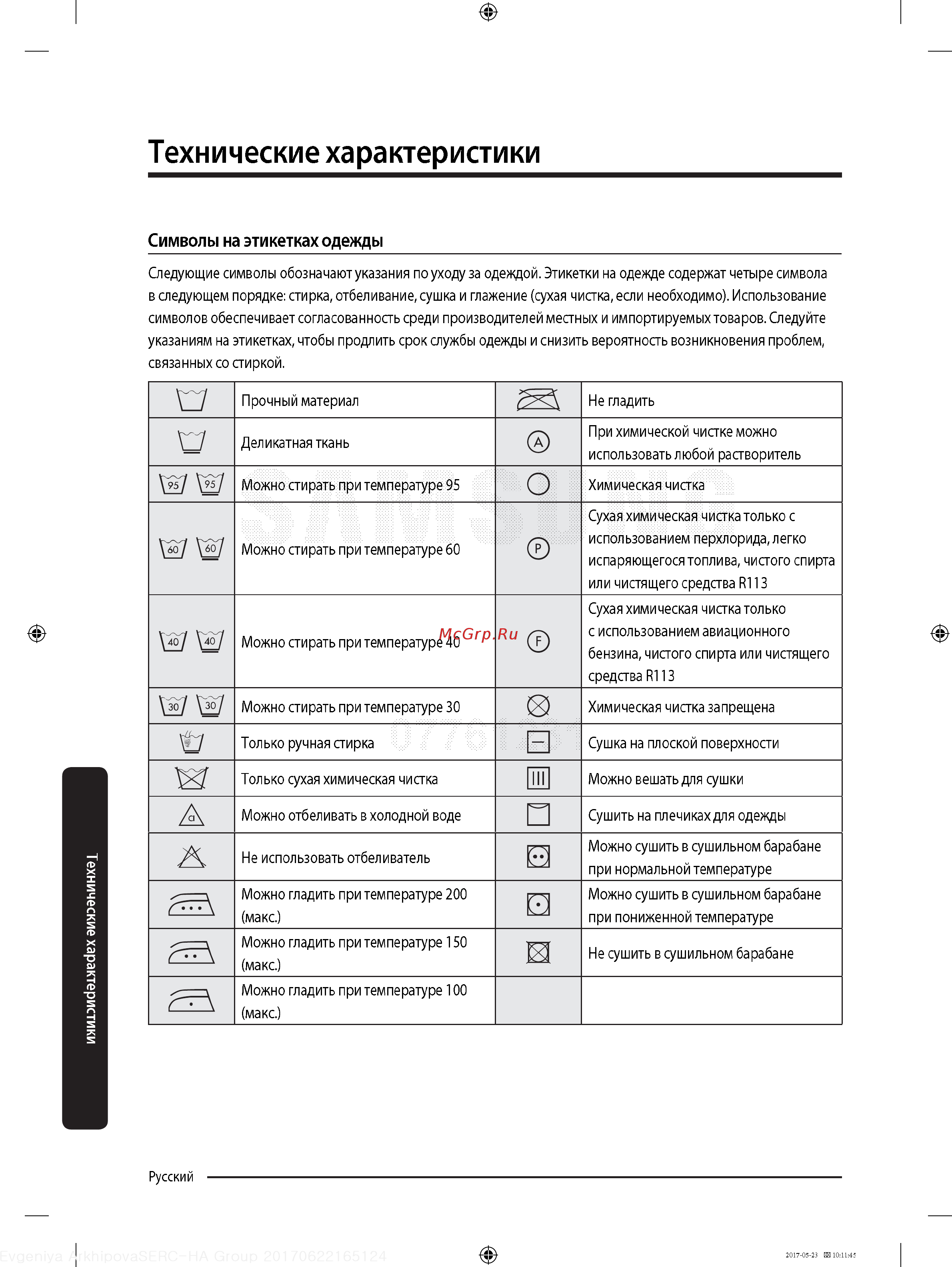 Samsung WW90J5446FXW [54/60] Технические характеристики