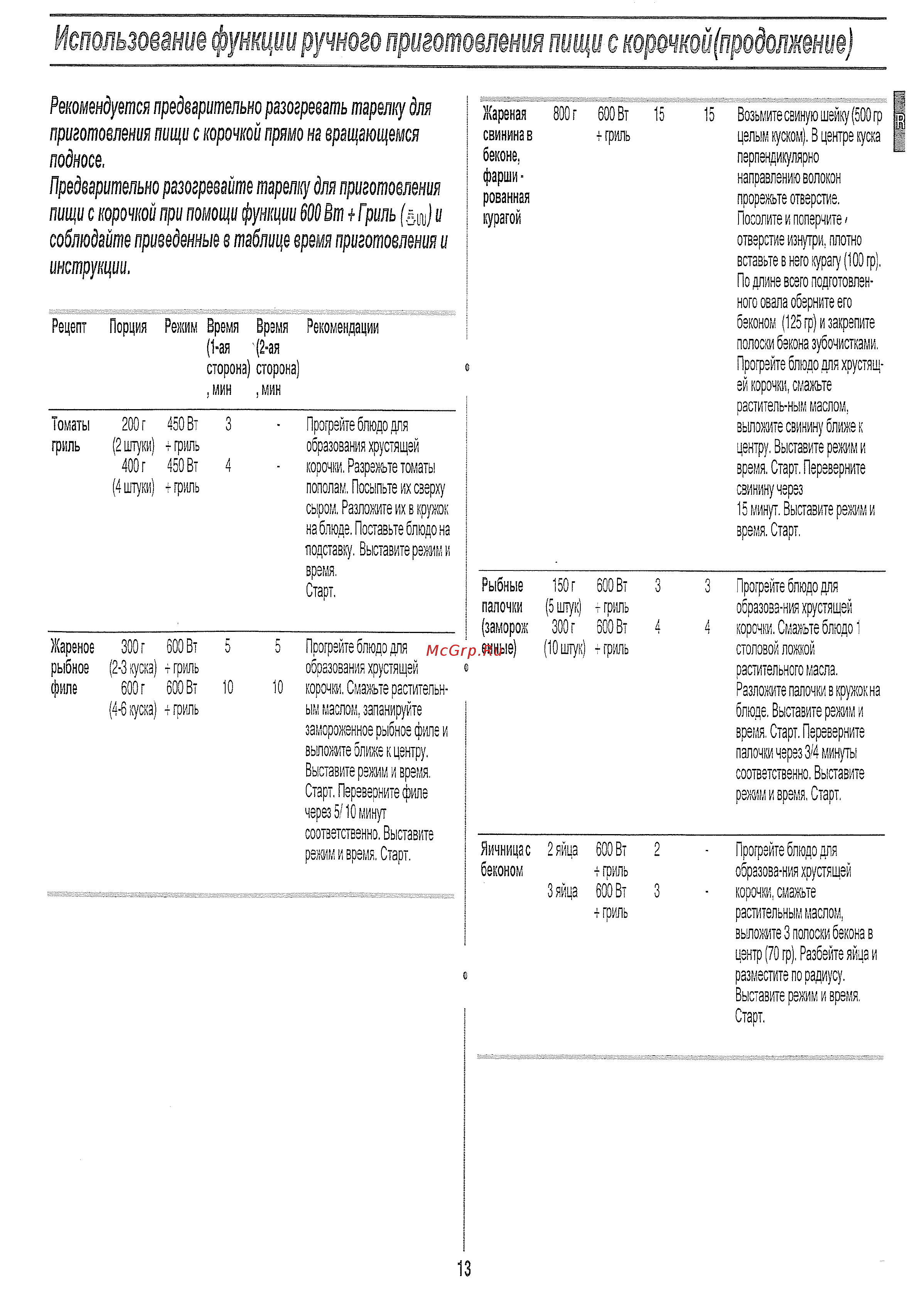 Samsung CE-283 DNR (RU) [13/24] Использование функции ручного приготовления пищи с короч й про ошш