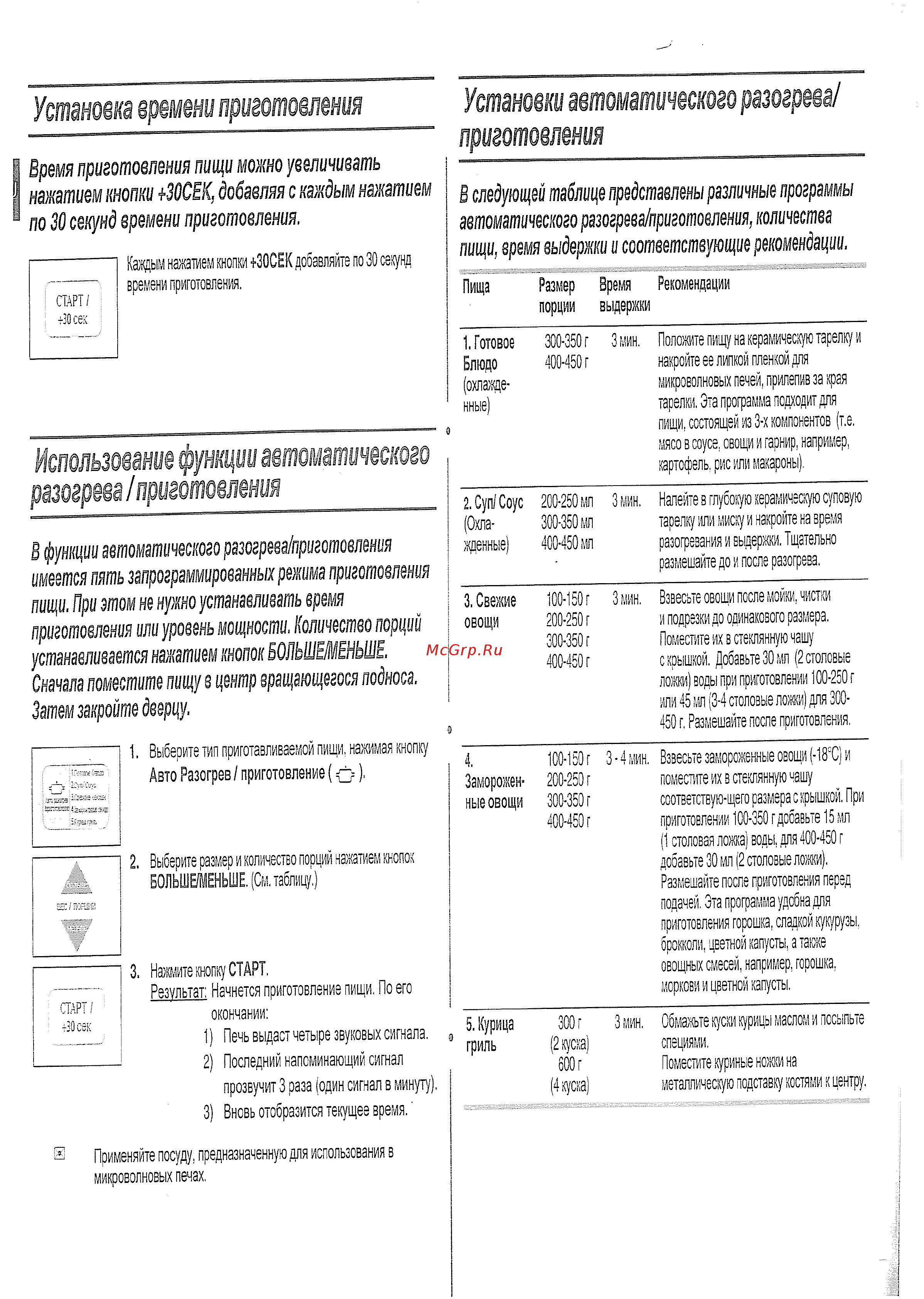 Samsung CE-283 DNR (RU) [8/24] Использование функции автоматического разогрева приготовления