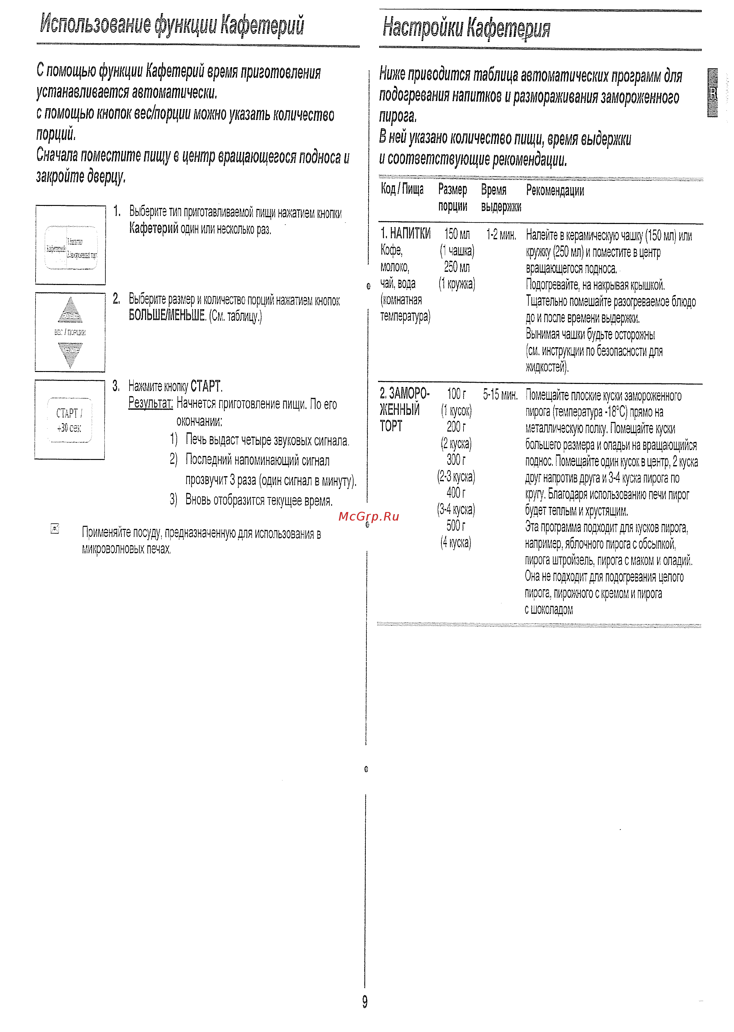 Samsung CE-283 DNR (RU) [9/24] Использование функции кафетерий настройки кафетерия